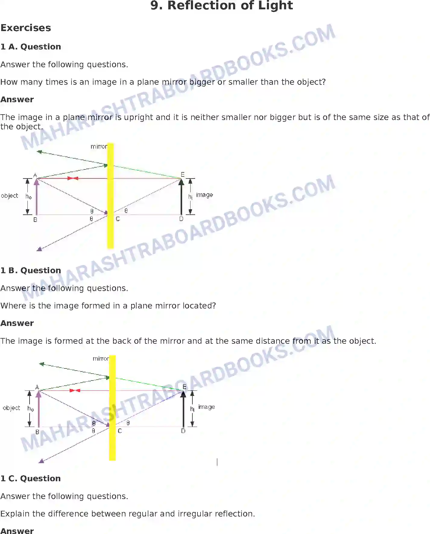 Maharashtra Board Solution Class-8 General+Science Reflection of Light Image 1