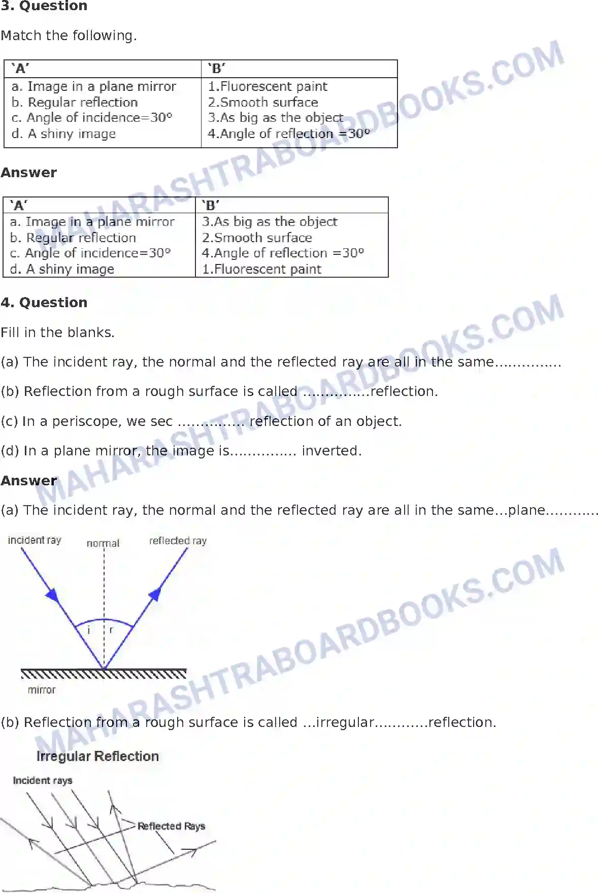 Maharashtra Board Solution Class-8 General+Science Reflection of Light Image 3