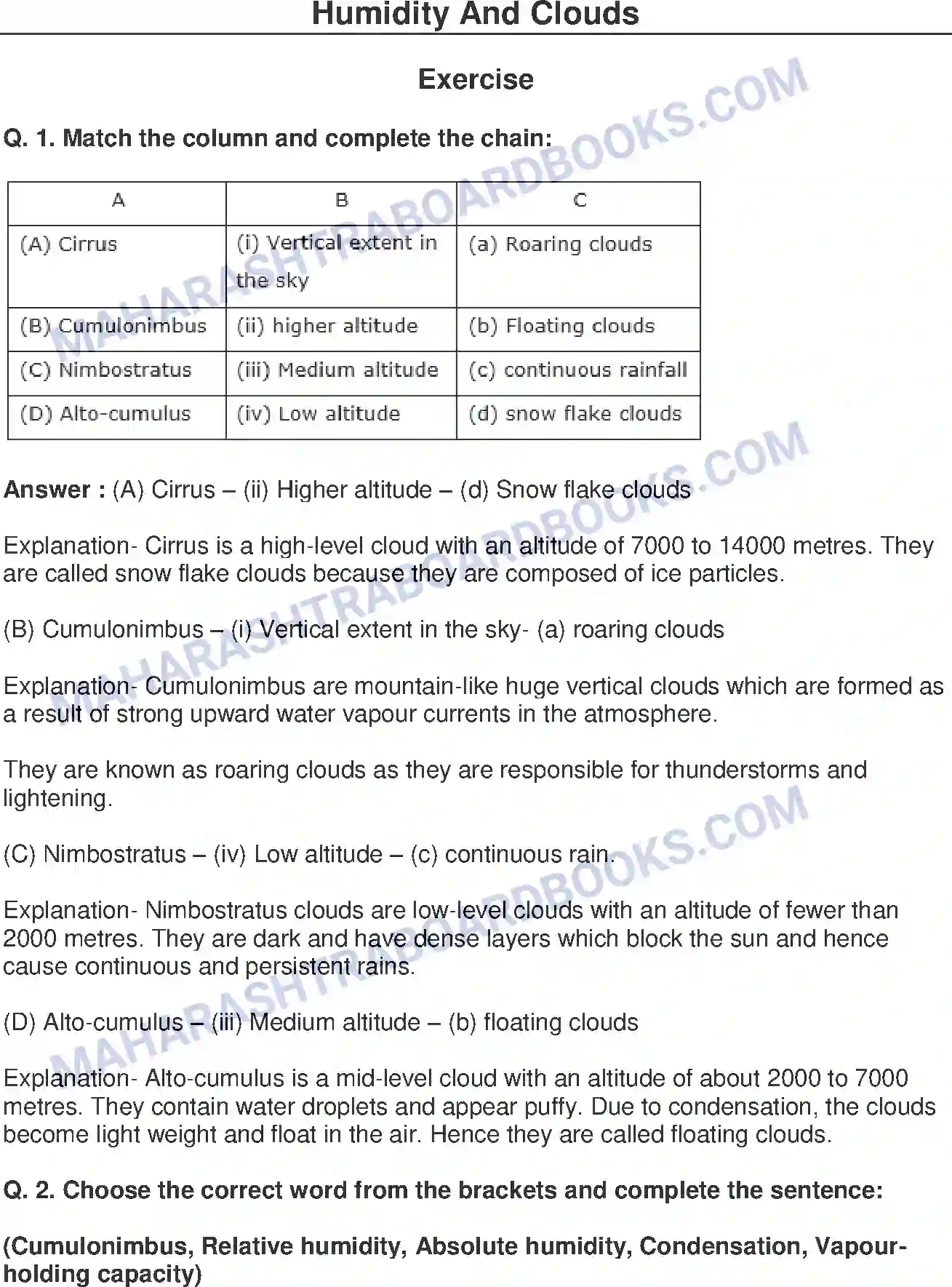 Maharashtra Board Solution Class-8 Geography+-+English+Medium Humidity and Clouds Image 1