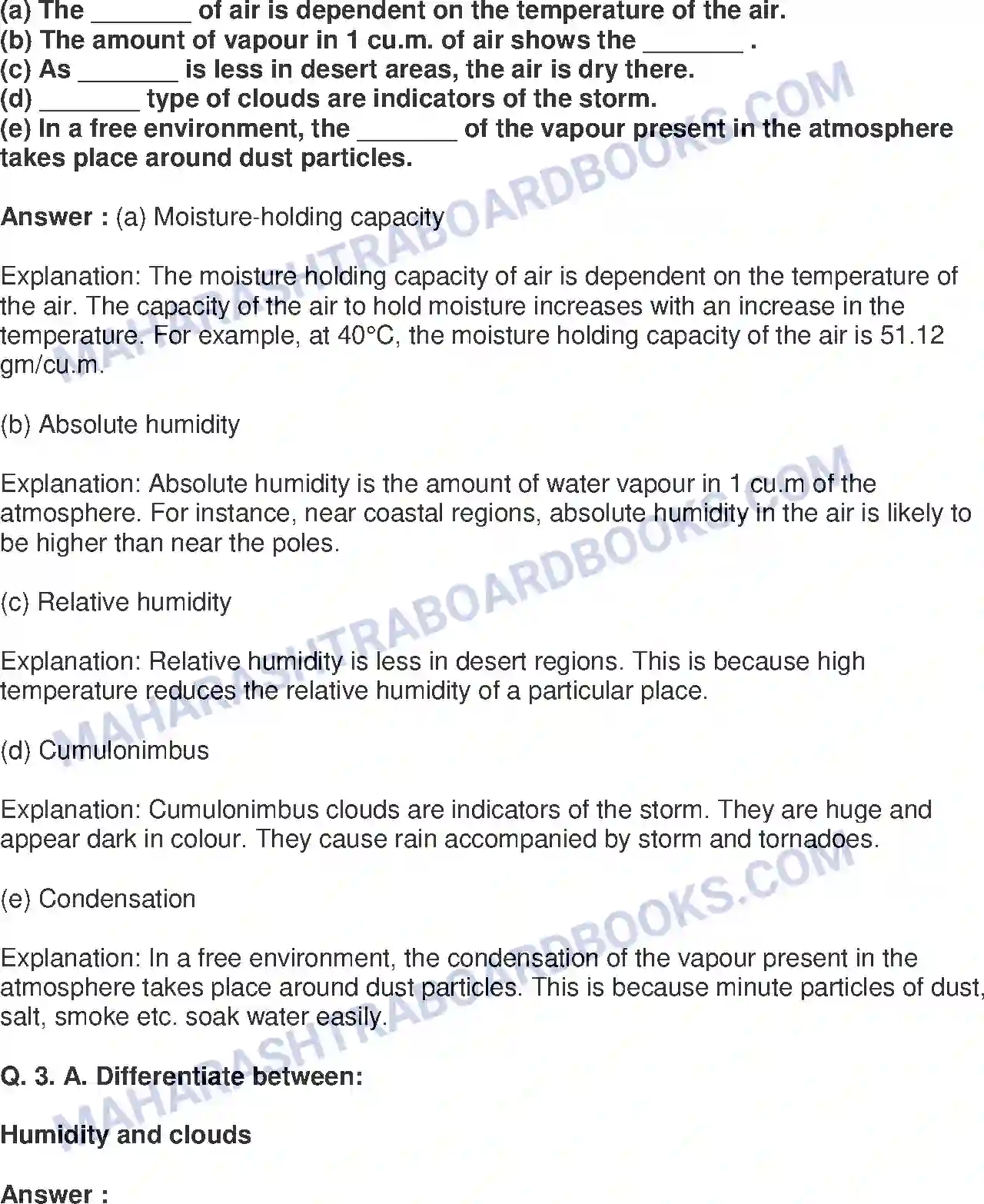 Maharashtra Board Solution Class-8 Geography+-+English+Medium Humidity and Clouds Image 2