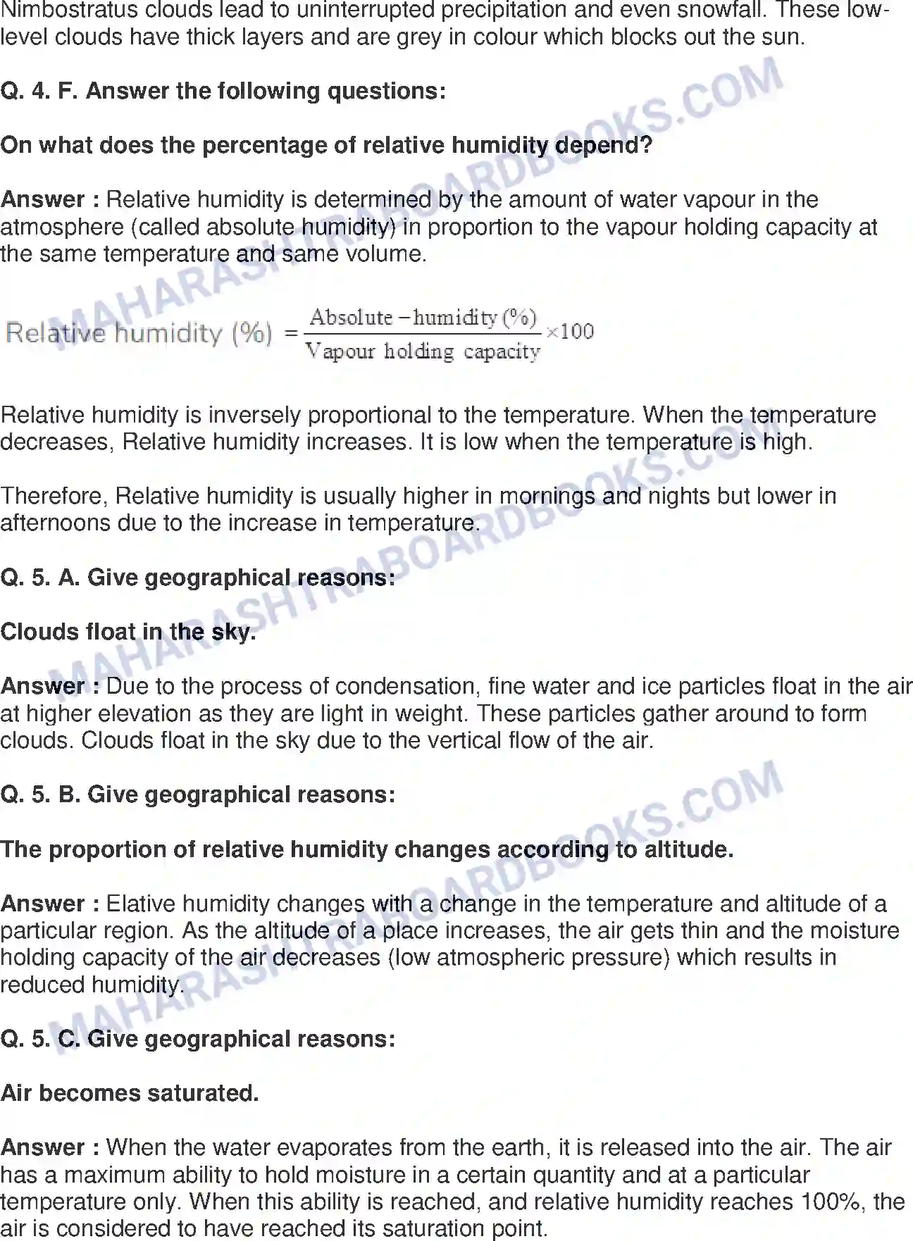Maharashtra Board Solution Class-8 Geography+-+English+Medium Humidity and Clouds Image 6