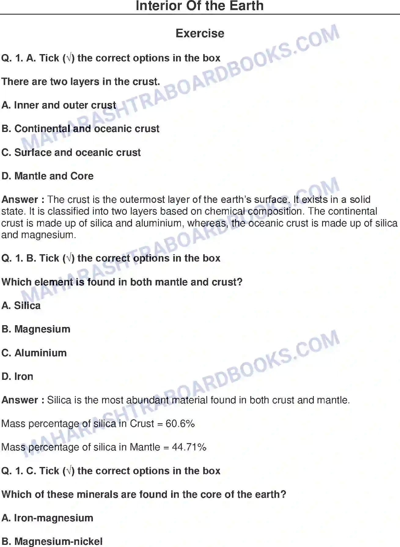 Maharashtra Board Solution Class-8 Geography+-+English+Medium Interior of the Earth Image 1