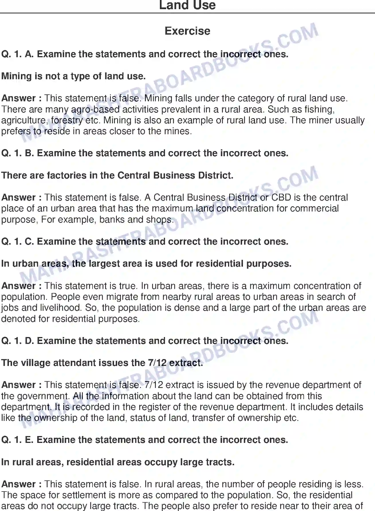 Maharashtra Board Solution Class-8 Geography+-+English+Medium Land Use Image 1