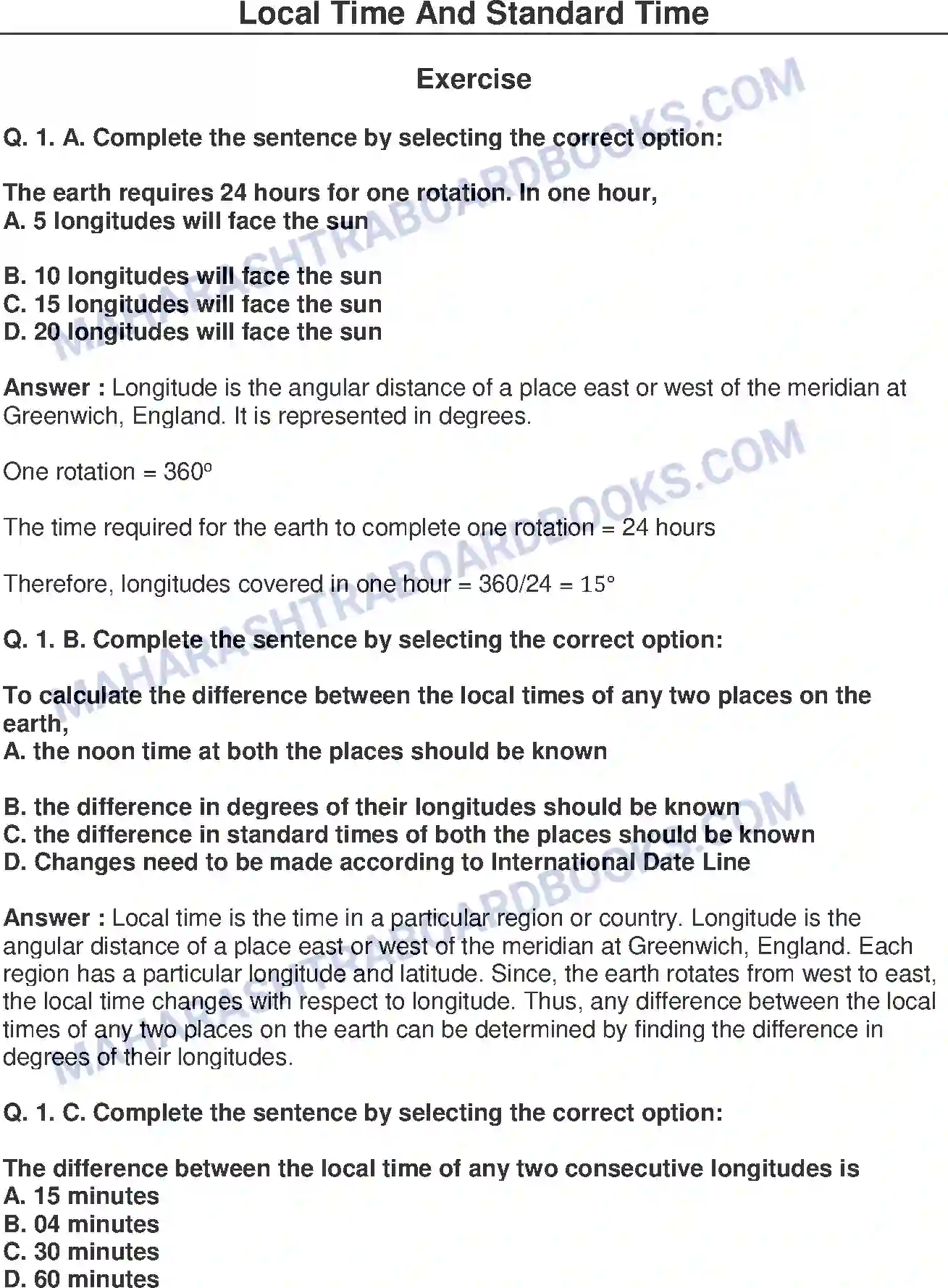 Maharashtra Board Solution Class-8 Geography+-+English+Medium Local Time and Standard Time Image 1