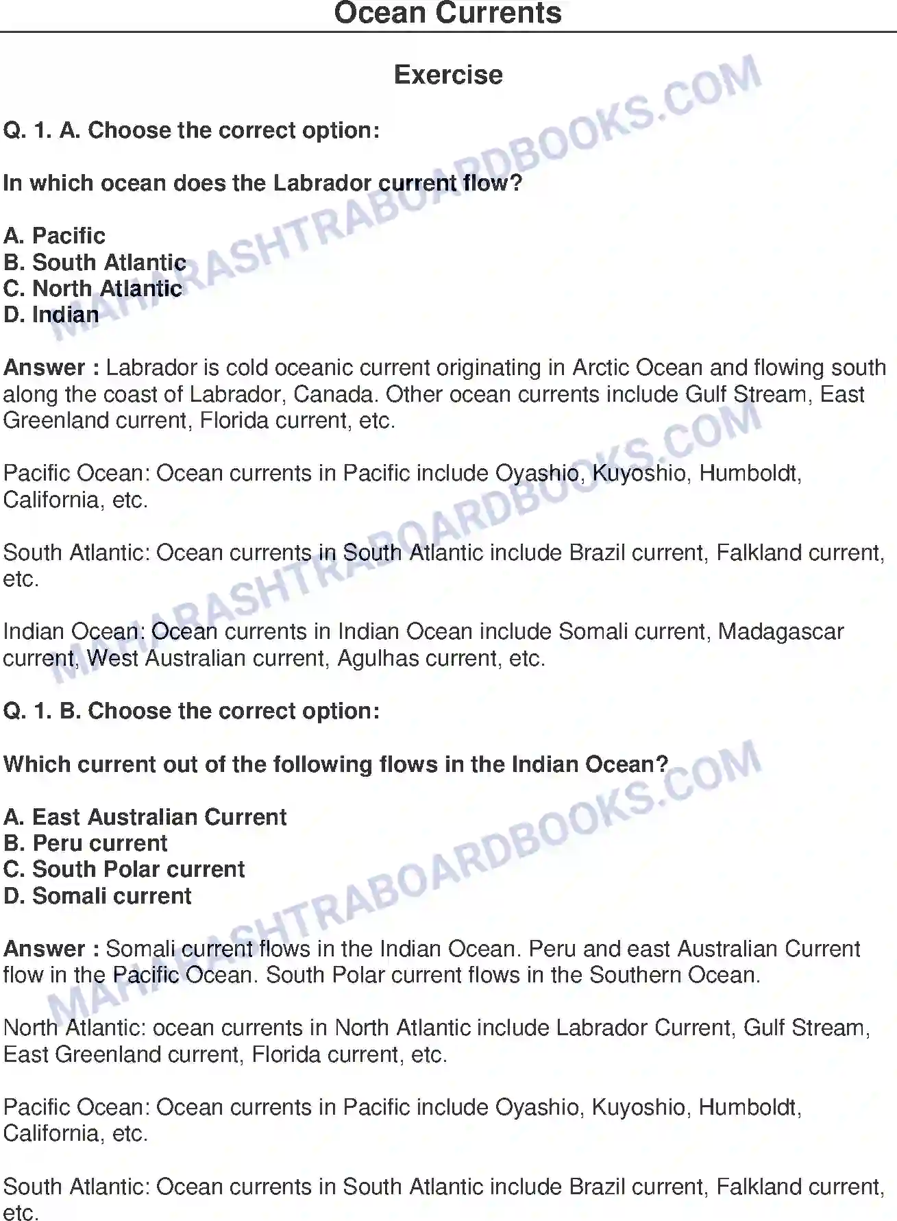 Maharashtra Board Solution Class-8 Geography+-+English+Medium Ocean Currents Image 1
