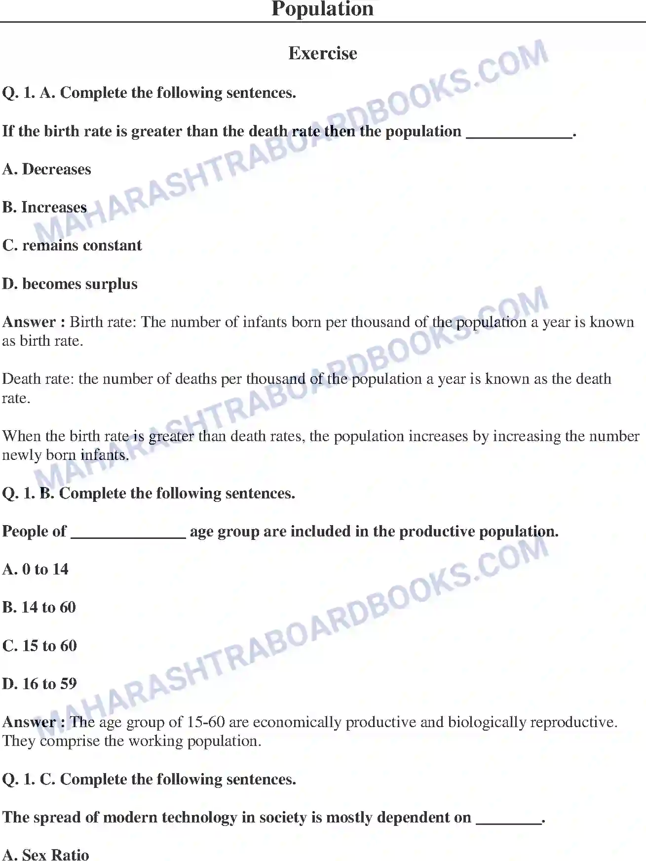 Maharashtra Board Solution Class-8 Geography+-+English+Medium Population Image 1