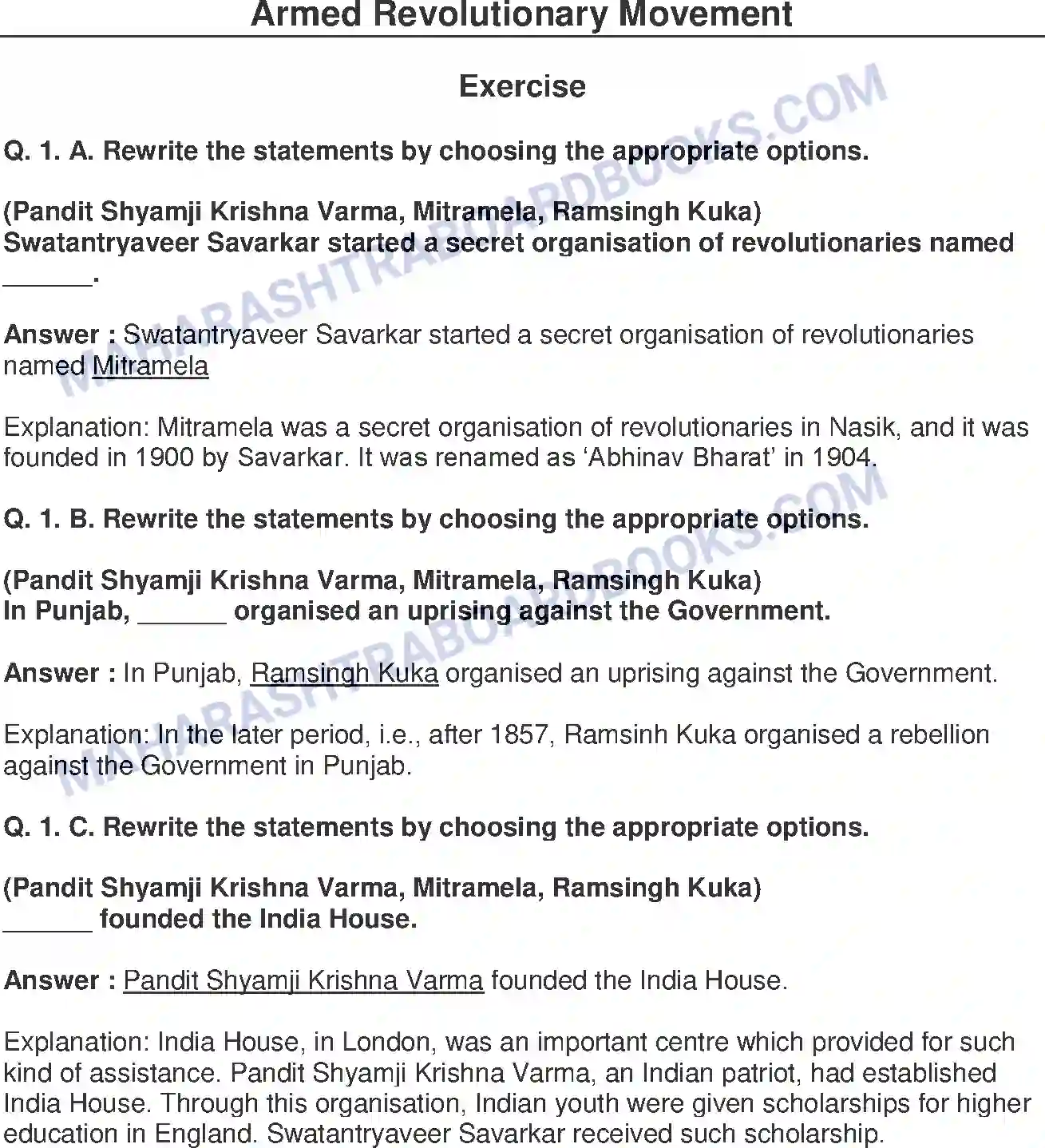 Maharashtra Board Solution Class-8 History+-+English+Medium Armed Revolutionary Movement Image 1