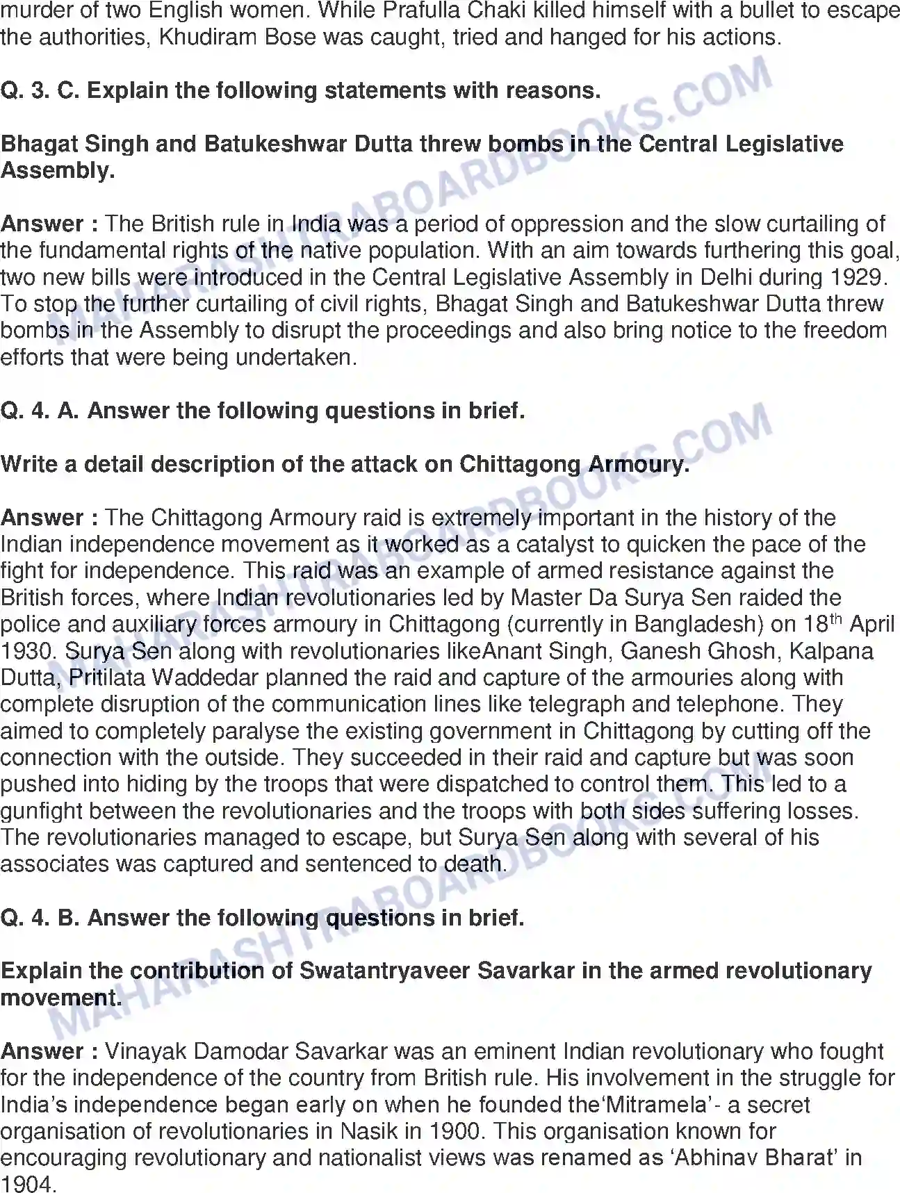 Maharashtra Board Solution Class-8 History+-+English+Medium Armed Revolutionary Movement Image 3