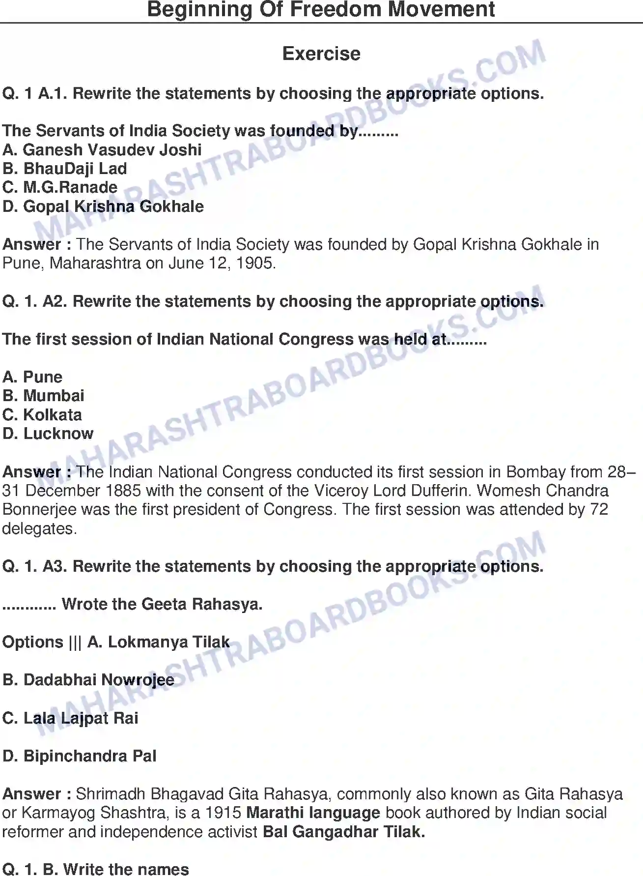 Maharashtra Board Solution Class-8 History+-+English+Medium Beginning of Freedom Movement Image 1