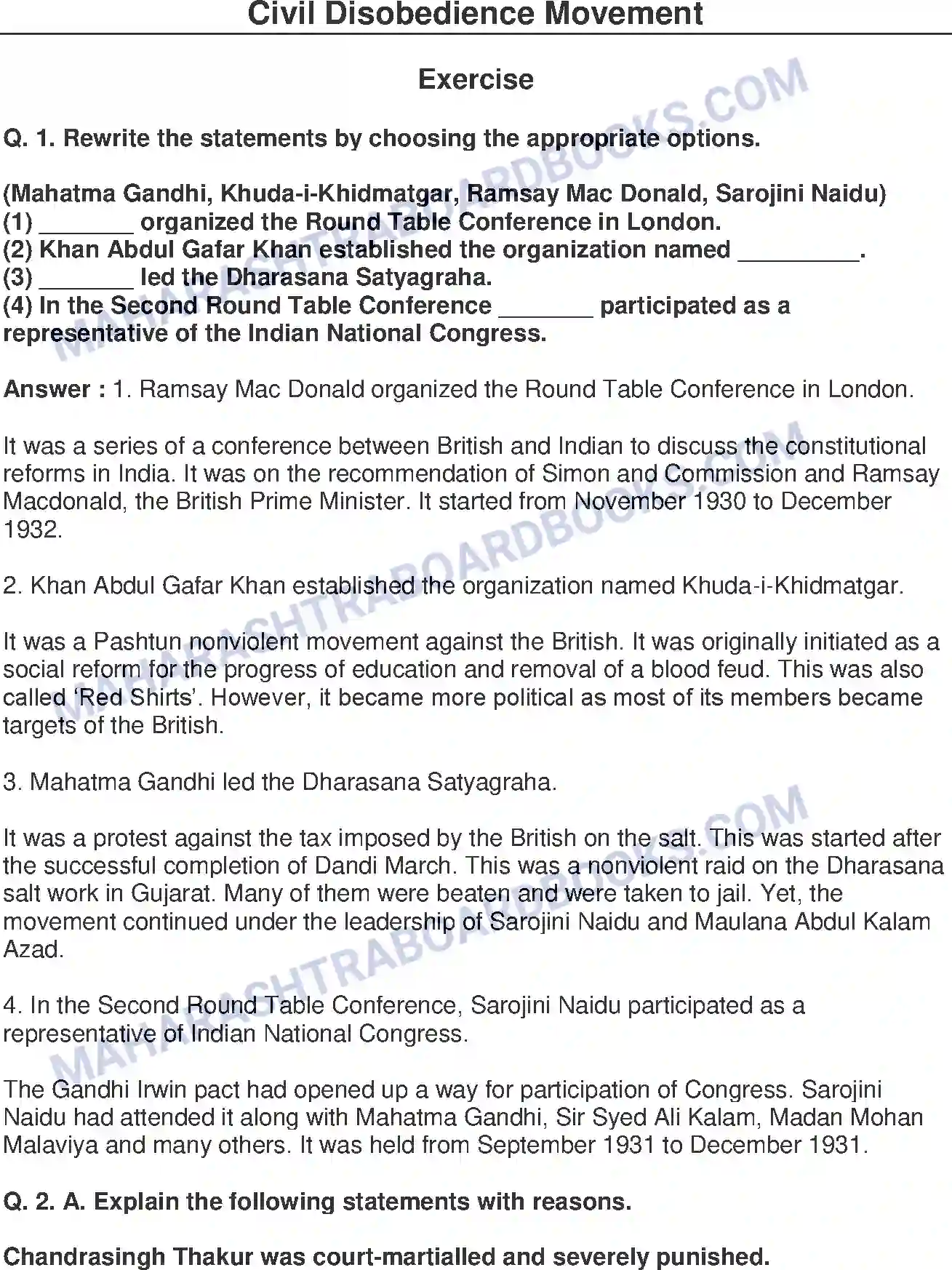 Maharashtra Board Solution Class-8 History+-+English+Medium Civil Disobedience Movement Image 1