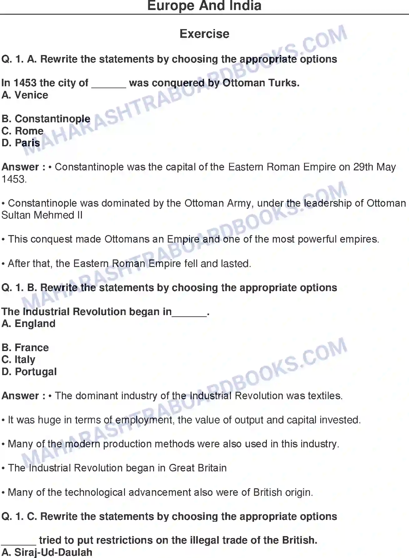 Maharashtra Board Solution Class-8 History+-+English+Medium Europe and India Image 1