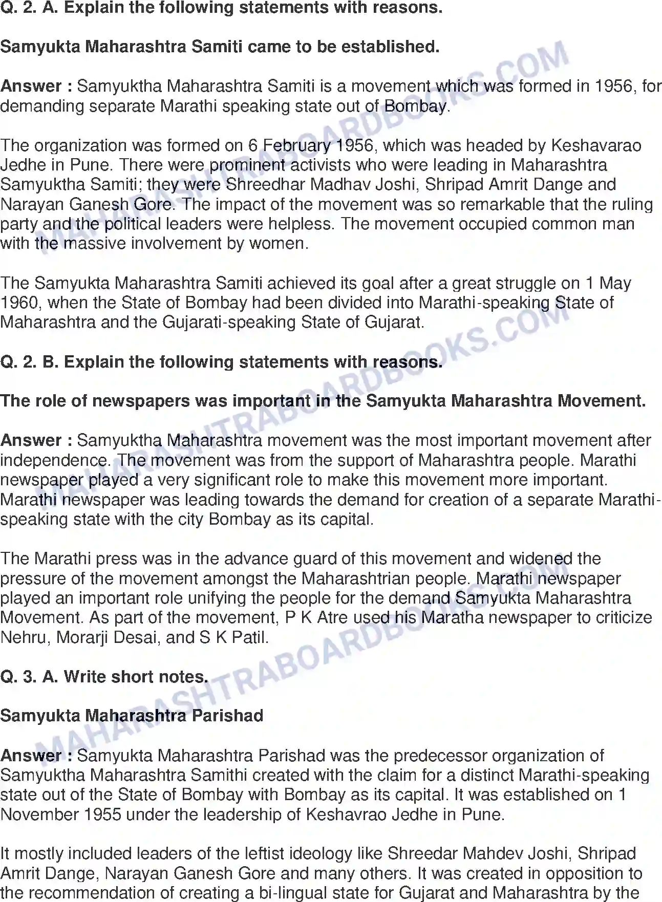 Maharashtra Board Solution Class-8 History+-+English+Medium Formation of State of Maharashtra Image 2