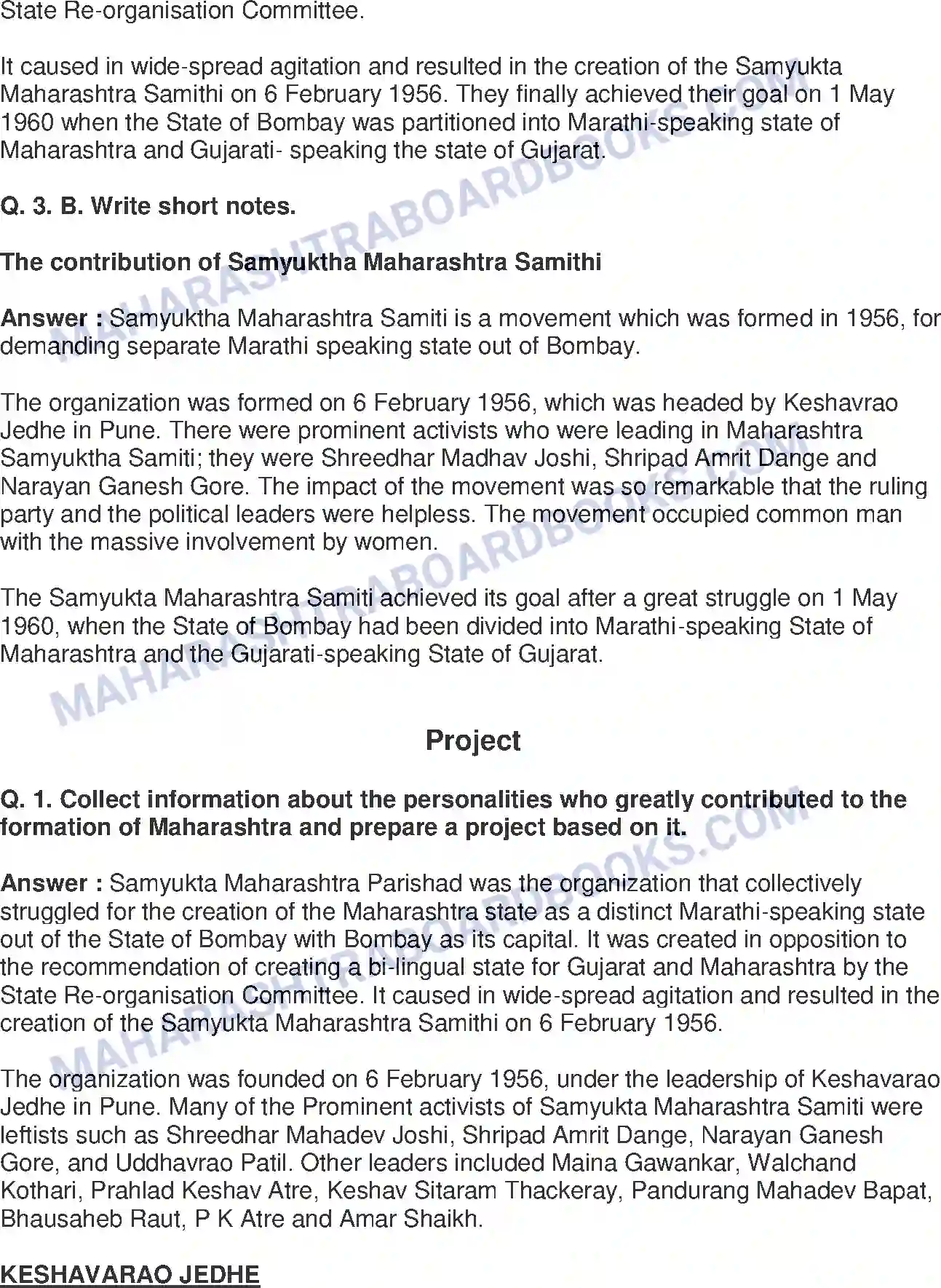 Maharashtra Board Solution Class-8 History+-+English+Medium Formation of State of Maharashtra Image 3