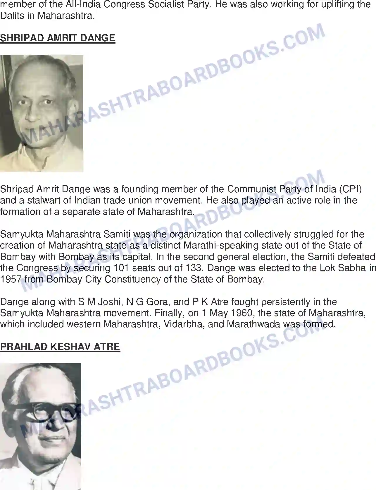 Maharashtra Board Solution Class-8 History+-+English+Medium Formation of State of Maharashtra Image 5