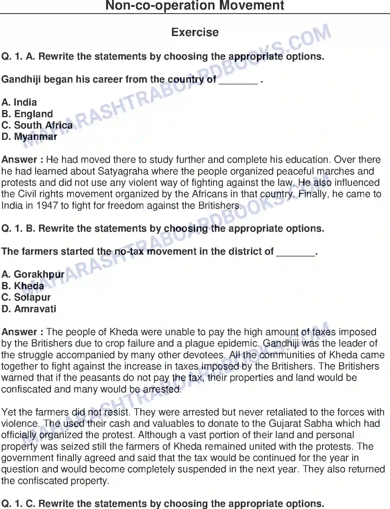 Maharashtra Board Solution Class-8 History+-+English+Medium Non-co-operation Movement Image 1