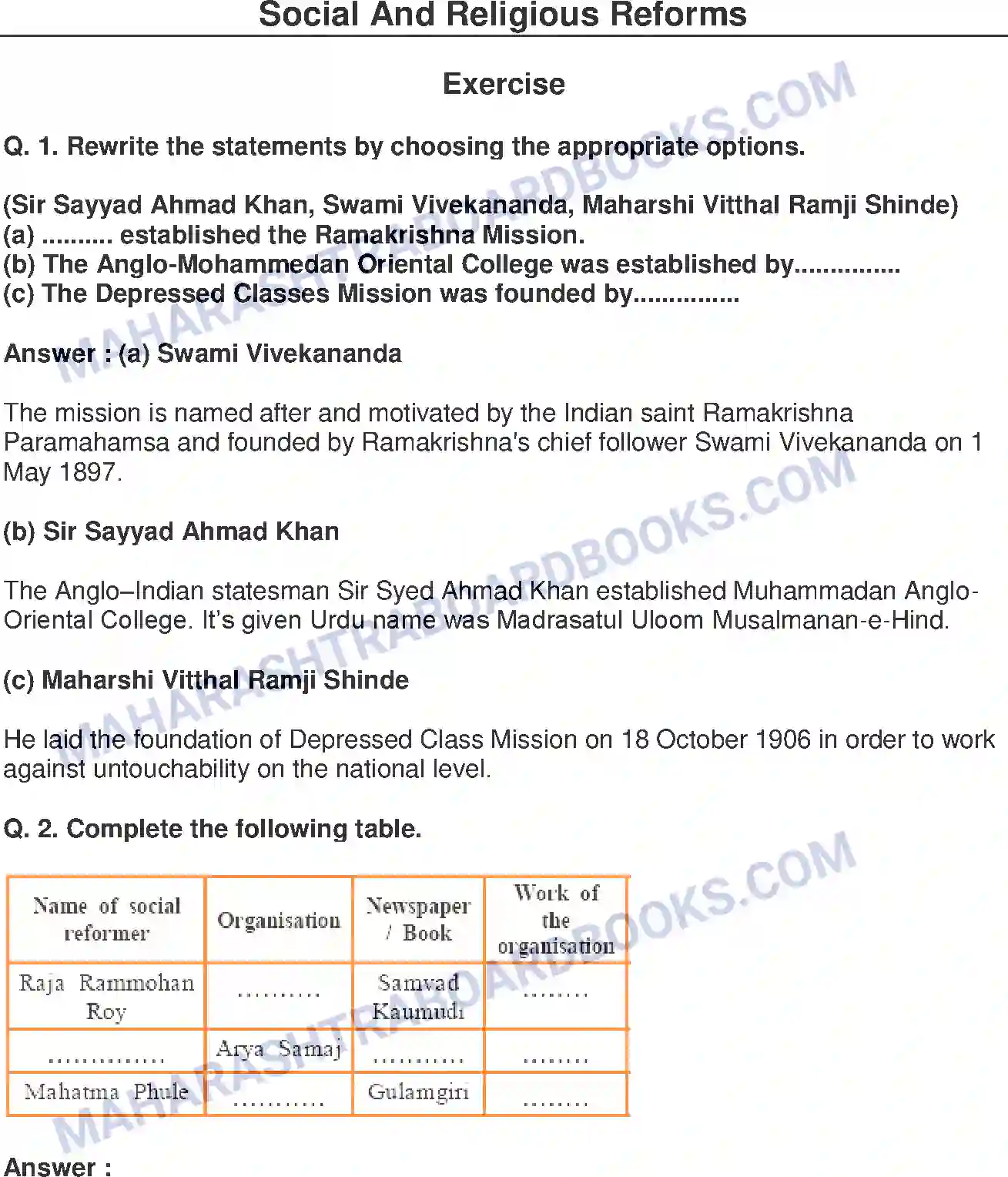 Maharashtra Board Solution Class-8 History+-+English+Medium Social and Religious Reforms Image 1