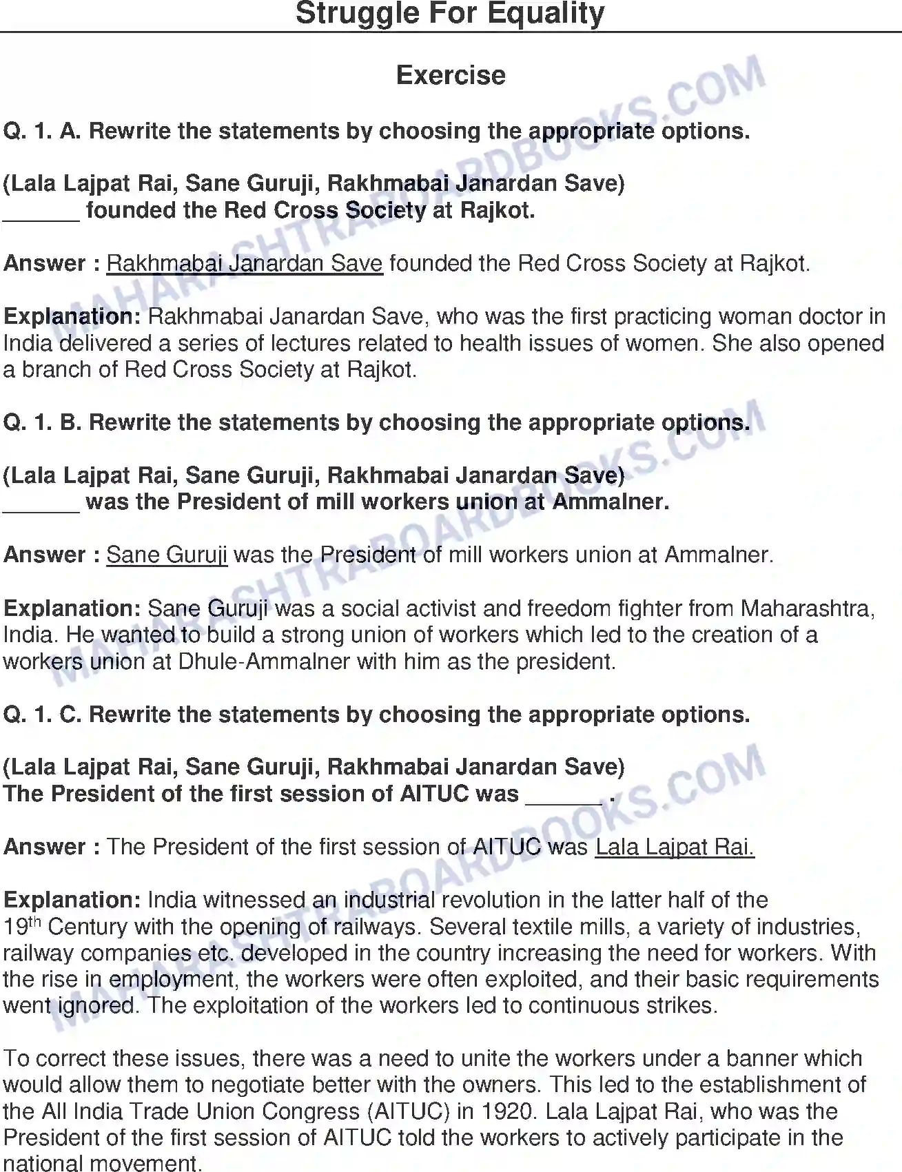 Maharashtra Board Solution Class-8 History+-+English+Medium Struggle for Equality Image 1