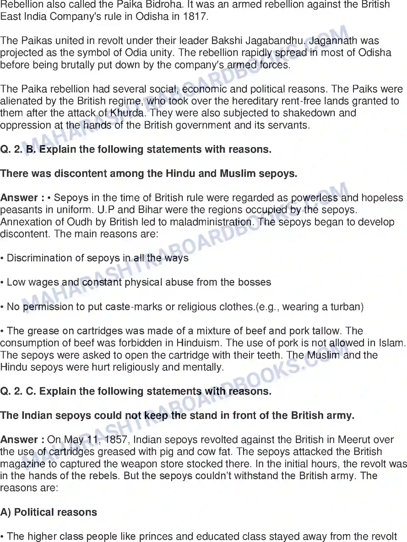 Maharashtra Board Solution Class-8 History+-+English+Medium The Freedom Struggle of 1857 Image 2