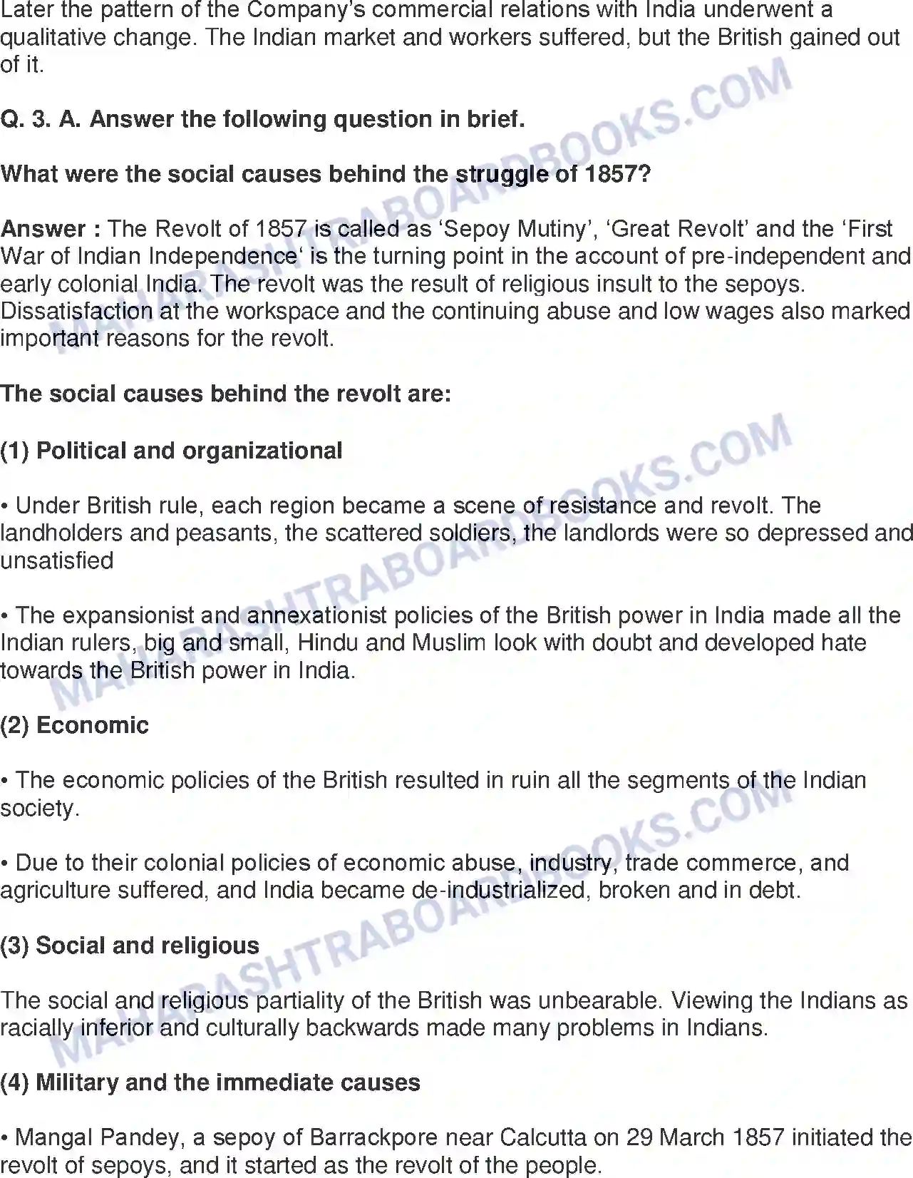 Maharashtra Board Solution Class-8 History+-+English+Medium The Freedom Struggle of 1857 Image 5