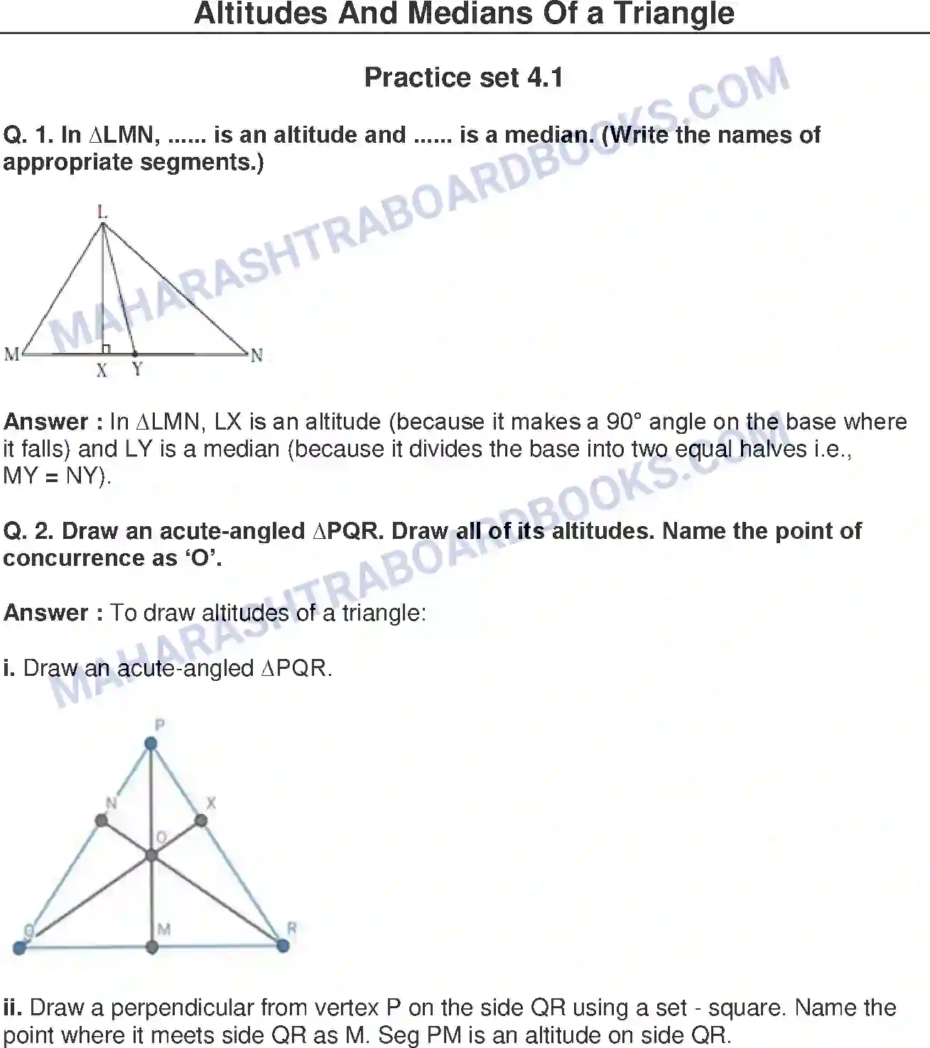 Maharashtra Board Solution Class-8 Mathematics+-+English+Medium Altitudes and Medians of a Triangle Image 1