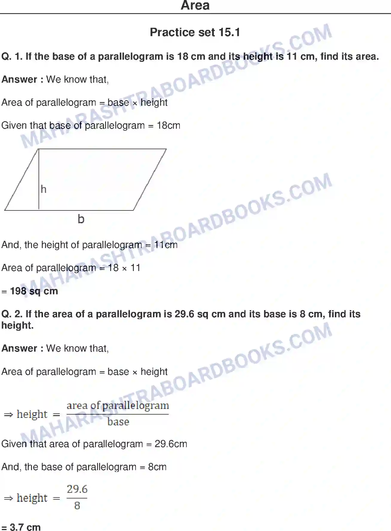 Maharashtra Board Solution Class-8 Mathematics+-+English+Medium Area Image 1