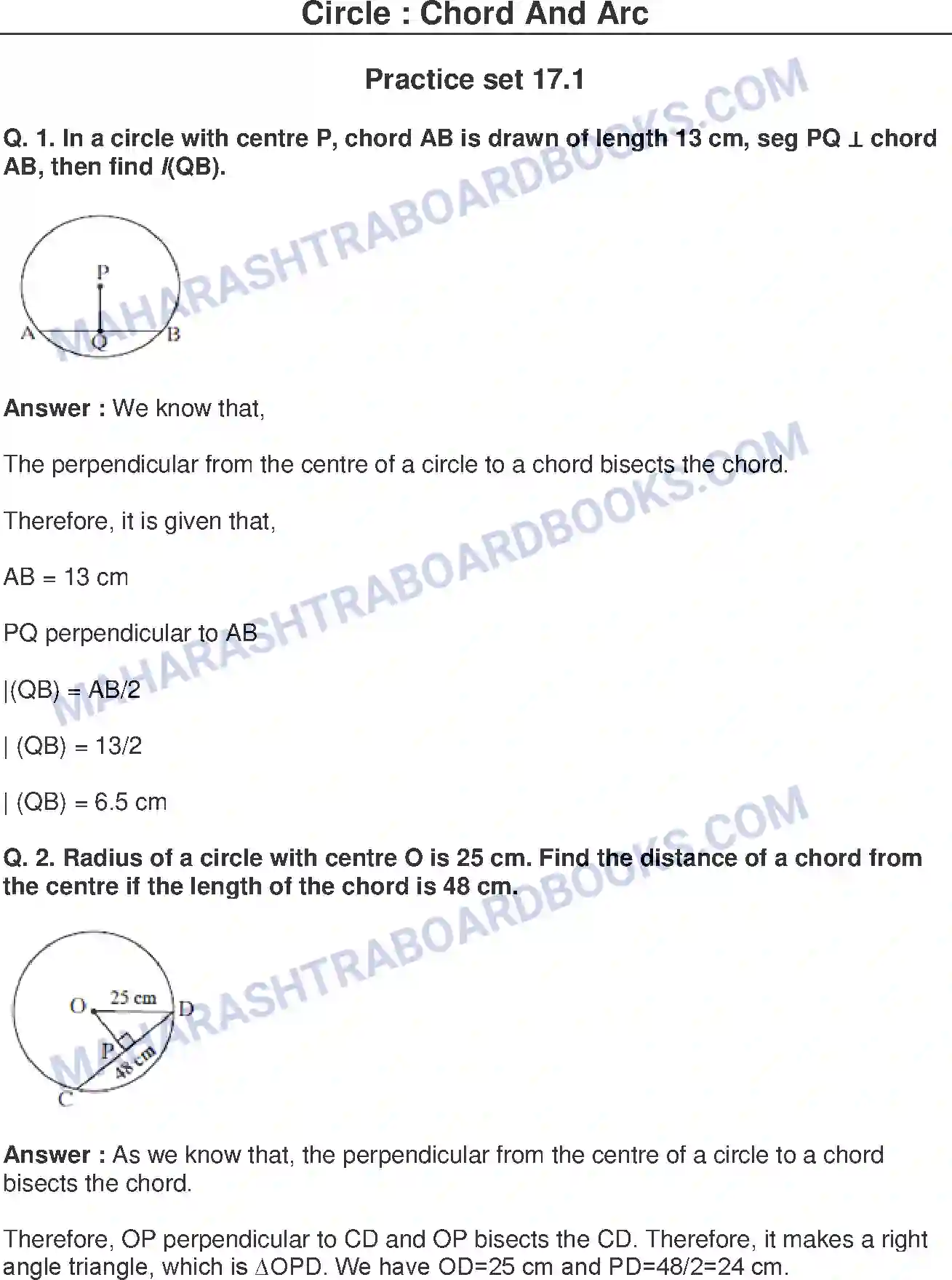 Maharashtra Board Solution Class-8 Mathematics+-+English+Medium Circle : Chord and Arc Image 1