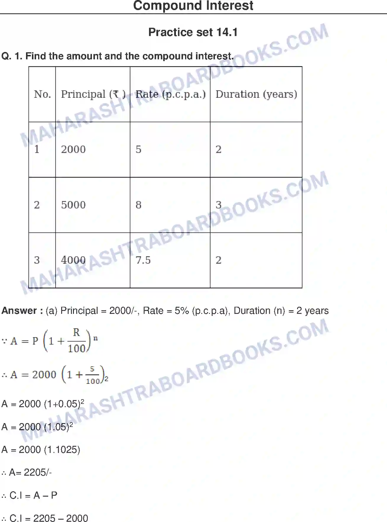 Maharashtra Board Solution Class-8 Mathematics+-+English+Medium Compound Interest Image 1