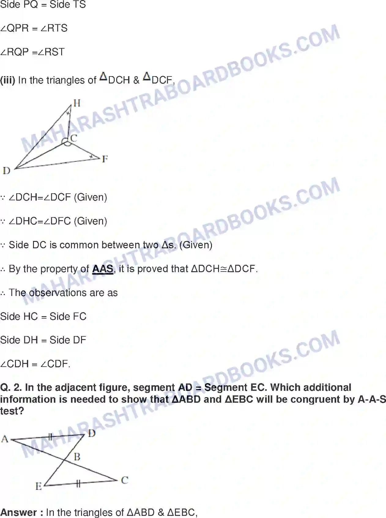 Maharashtra Board Solution Class-8 Mathematics+-+English+Medium Congruence of Triangles Image 5