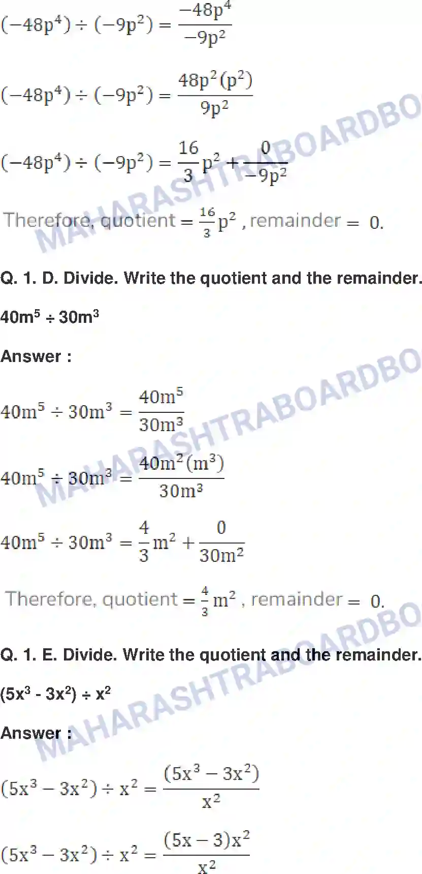 Maharashtra Board Solution Class-8 Mathematics+-+English+Medium Division of Polynomials Image 2