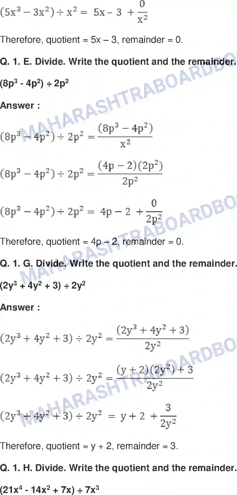 Maharashtra Board Solution Class-8 Mathematics+-+English+Medium Division of Polynomials Image 3