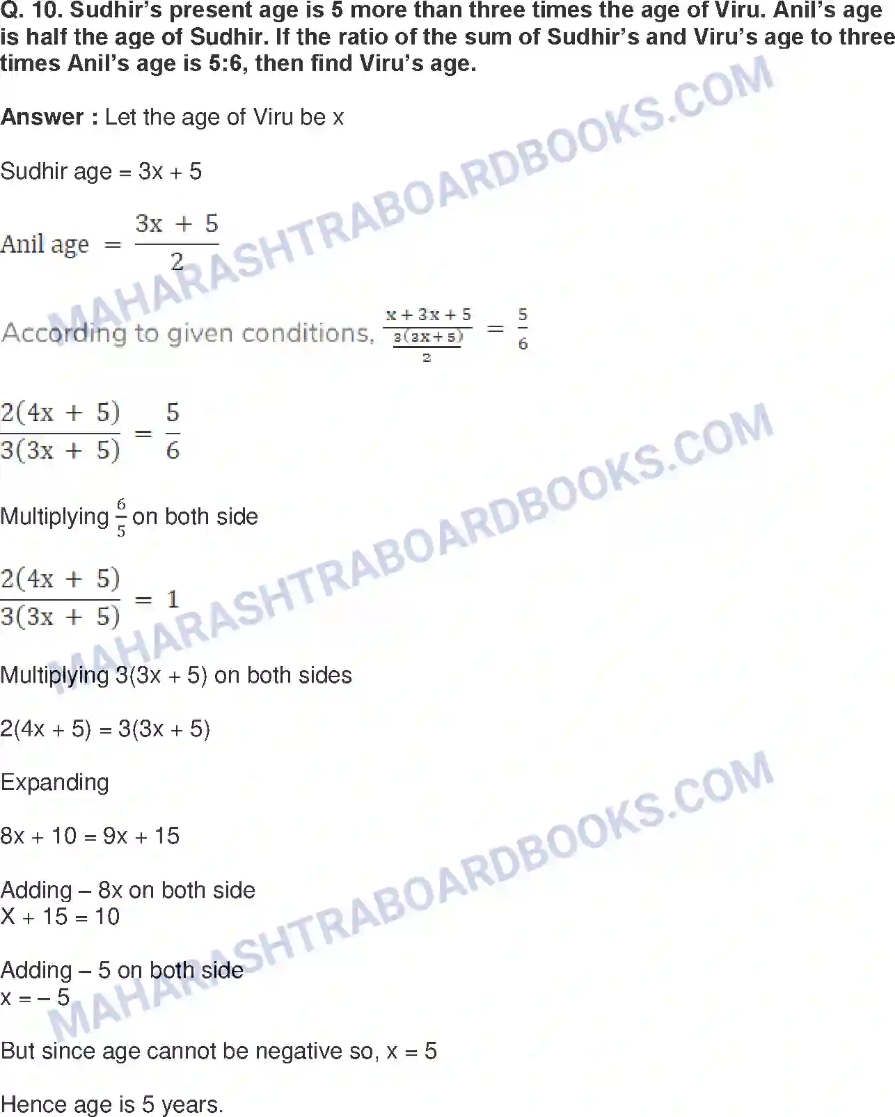 Maharashtra Board Solution Class-8 Mathematics+-+English+Medium Equations in One Variable Image 13