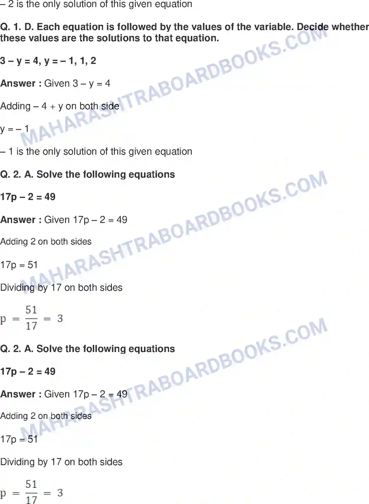 Maharashtra Board Solution Class-8 Mathematics+-+English+Medium Equations in One Variable Image 2