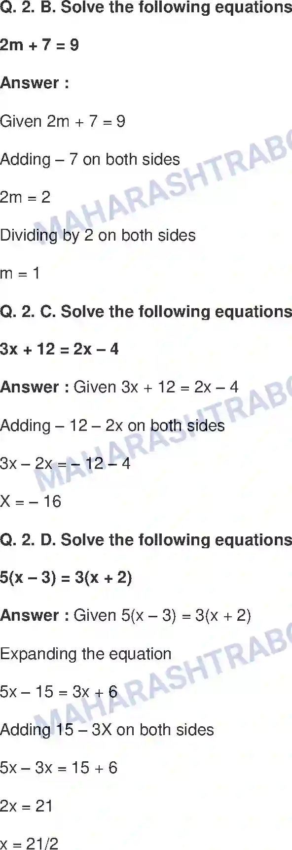 Maharashtra Board Solution Class-8 Mathematics+-+English+Medium Equations in One Variable Image 3