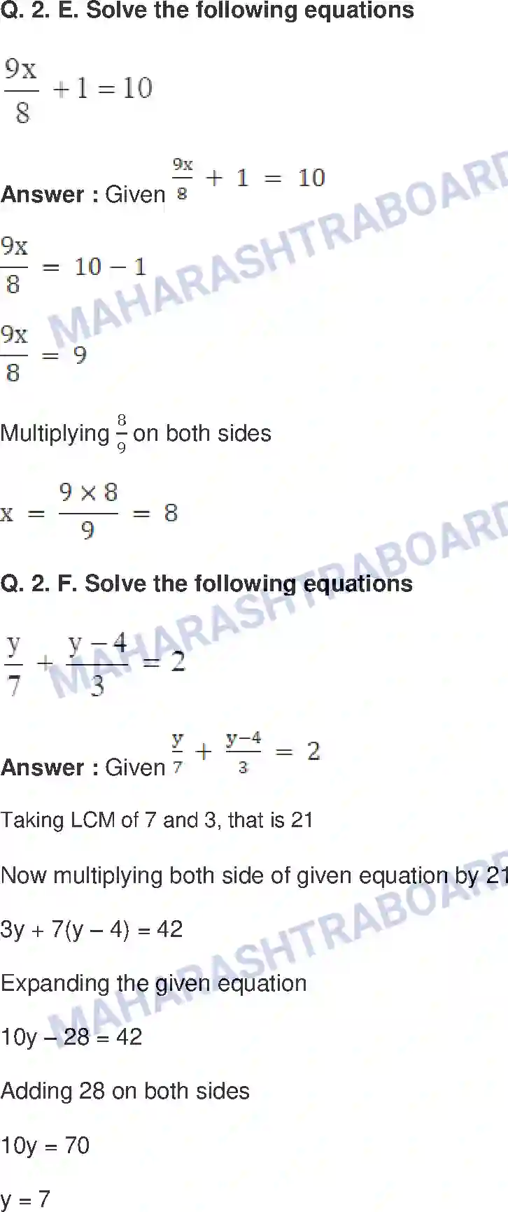 Maharashtra Board Solution Class-8 Mathematics+-+English+Medium Equations in One Variable Image 4