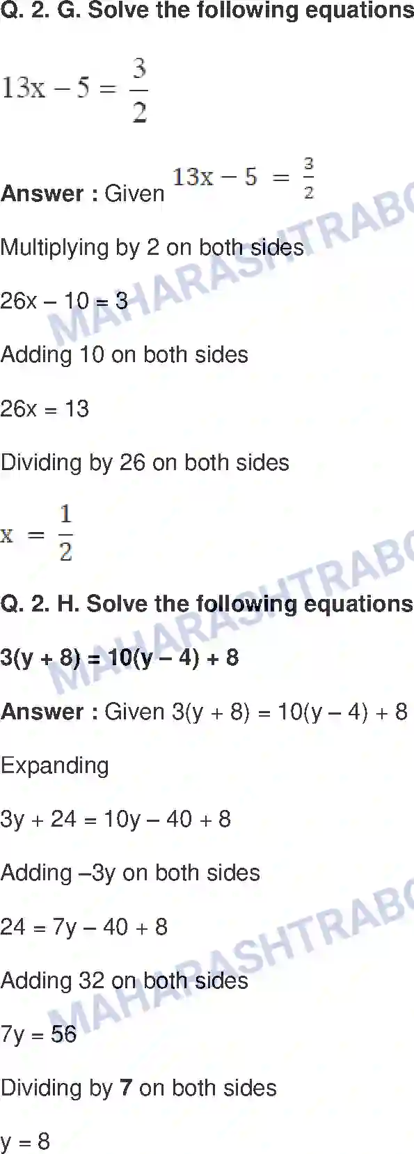 Maharashtra Board Solution Class-8 Mathematics+-+English+Medium Equations in One Variable Image 5