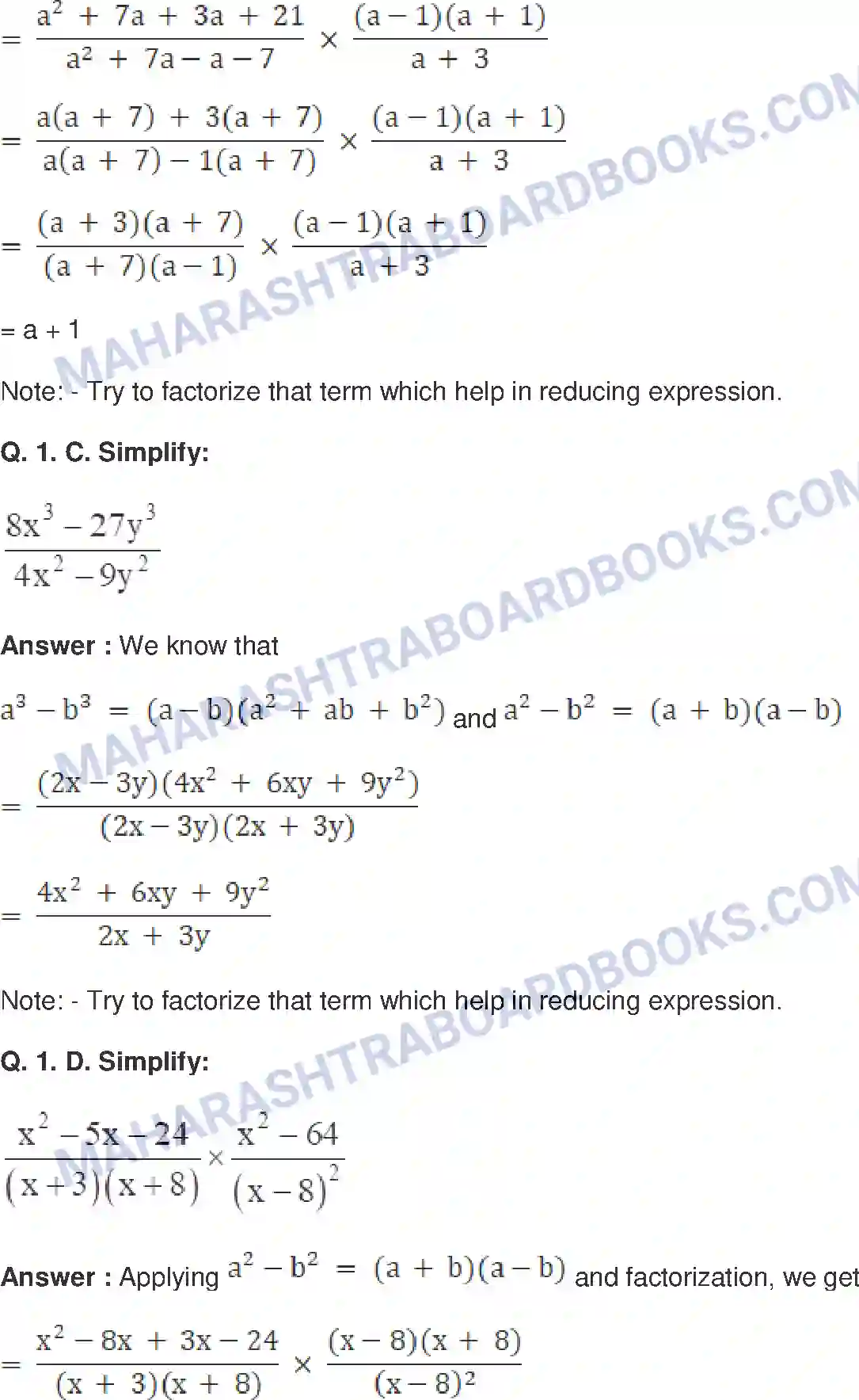 Maharashtra Board Solution Class-8 Mathematics+-+English+Medium Factorisation of Algebraic Expressions Image 22