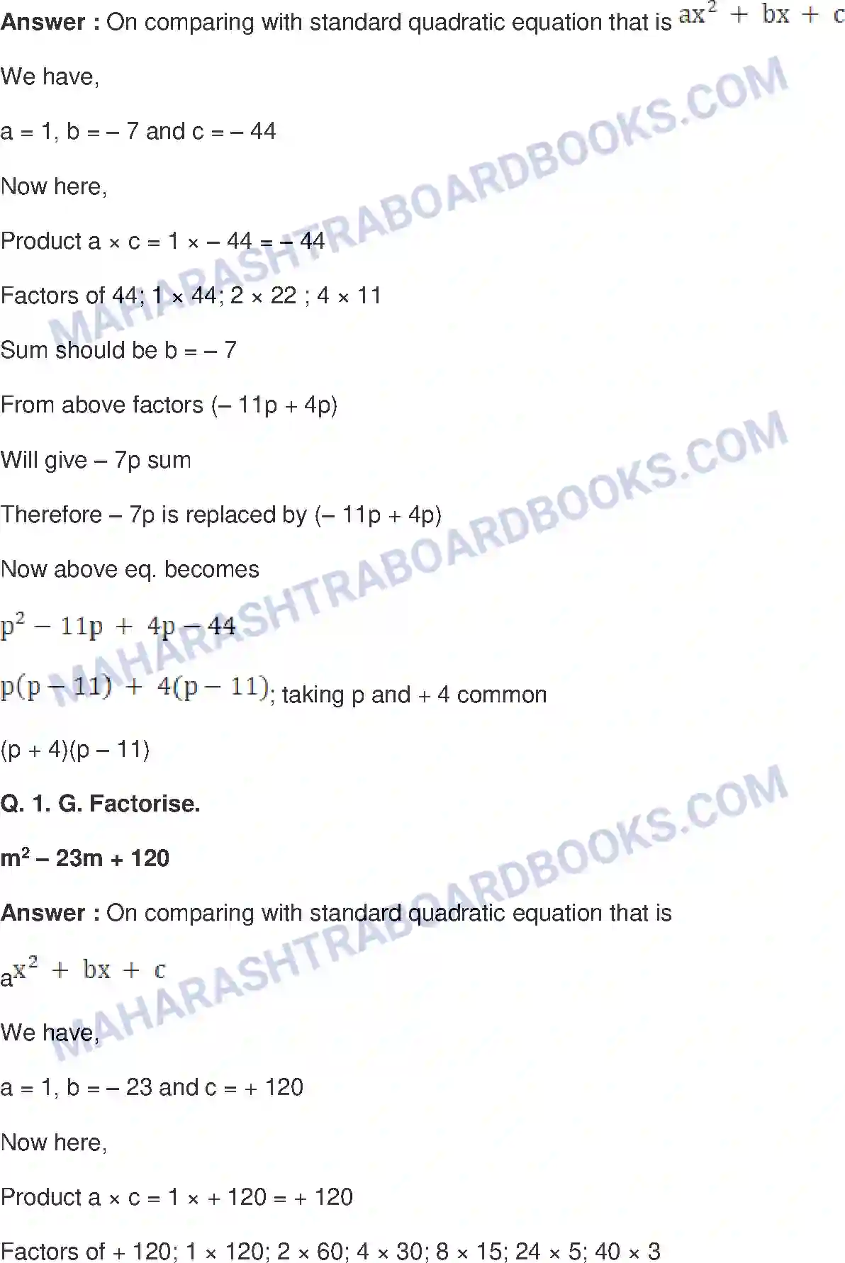 Maharashtra Board Solution Class-8 Mathematics+-+English+Medium Factorisation of Algebraic Expressions Image 5