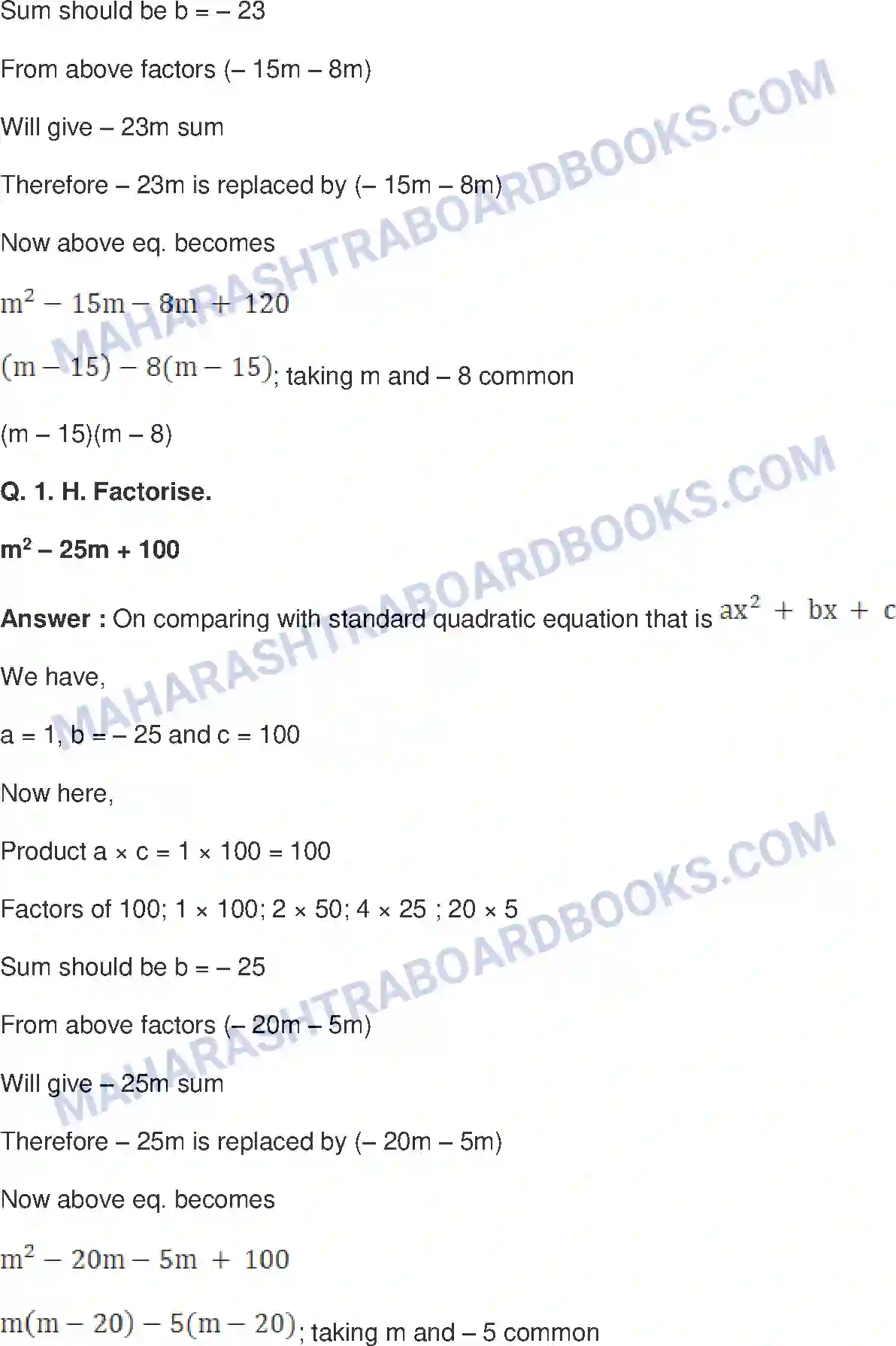 Maharashtra Board Solution Class-8 Mathematics+-+English+Medium Factorisation of Algebraic Expressions Image 6