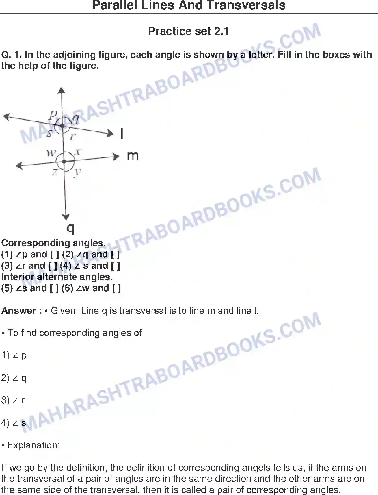 Maharashtra Board Solution Class-8 Mathematics+-+English+Medium Parallel Lines and Transversals Image 1