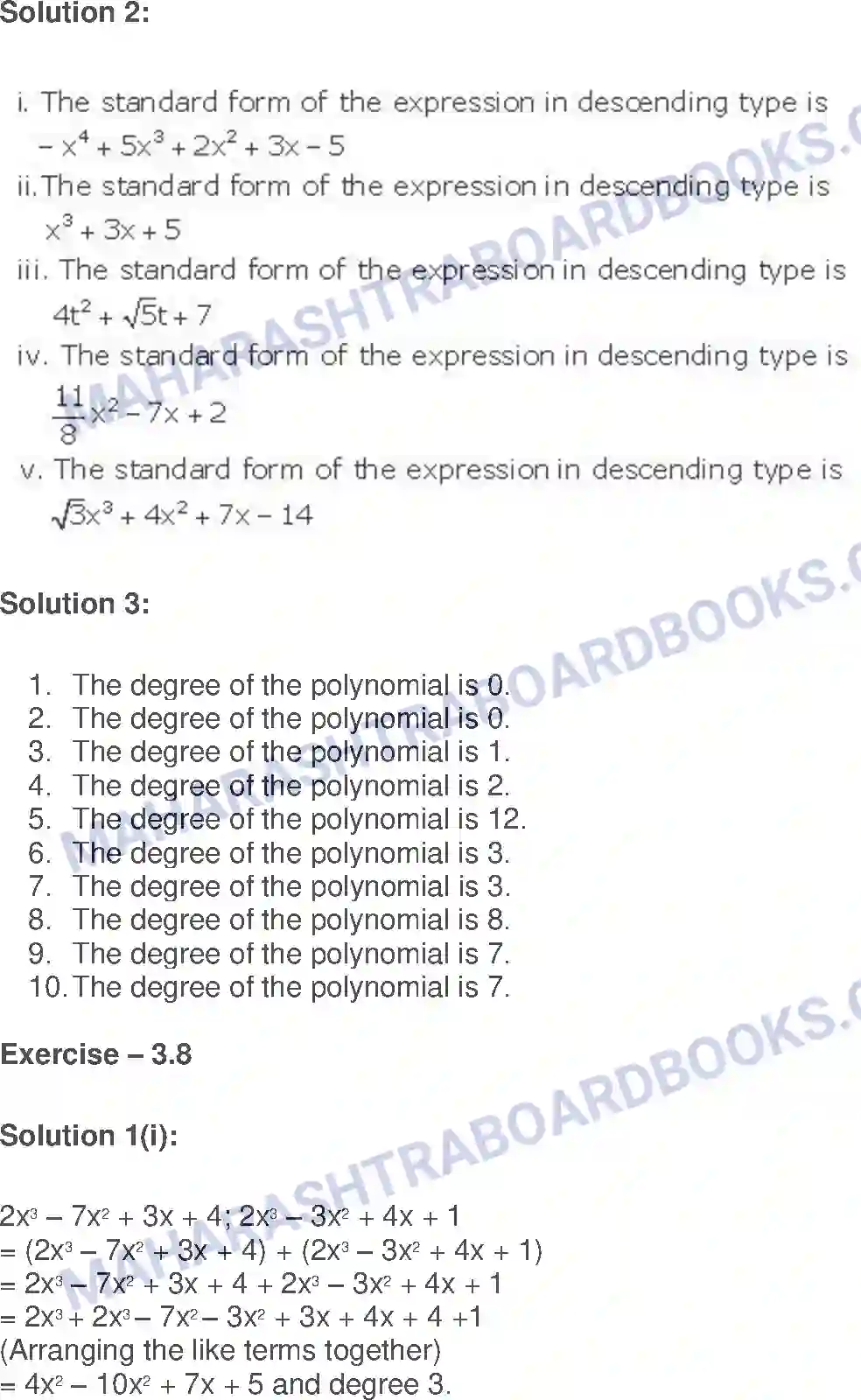 Maharashtra Board Solution class-9 Algebra Algebraic Expressions Image 16