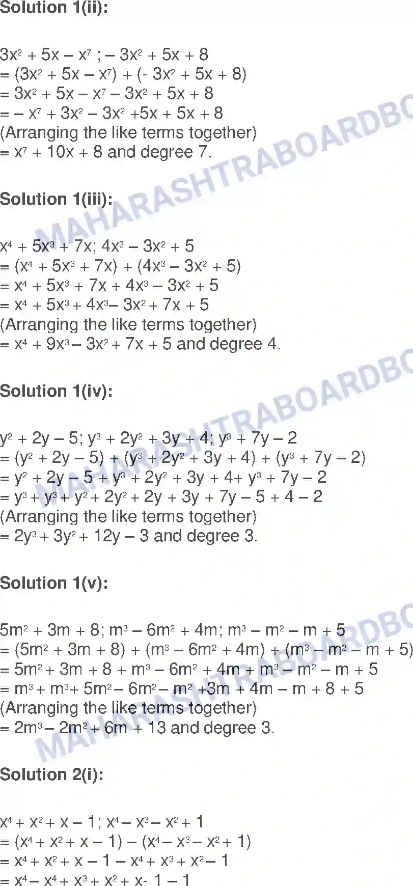 Maharashtra Board Solution class-9 Algebra Algebraic Expressions Image 17