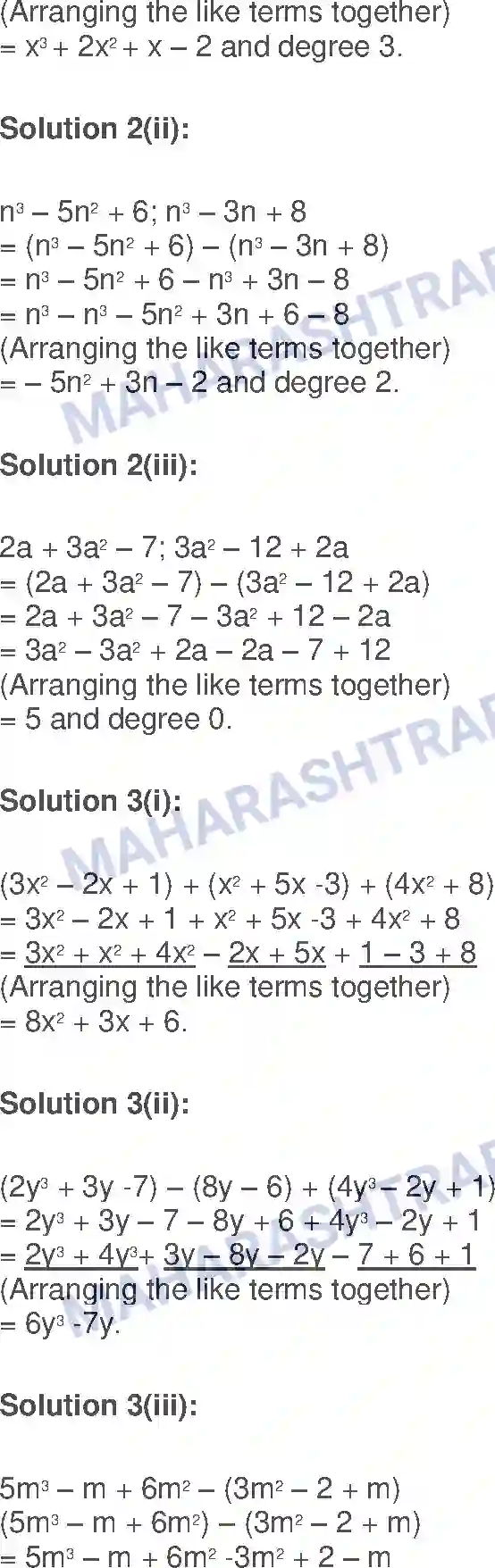 Maharashtra Board Solution class-9 Algebra Algebraic Expressions Image 18