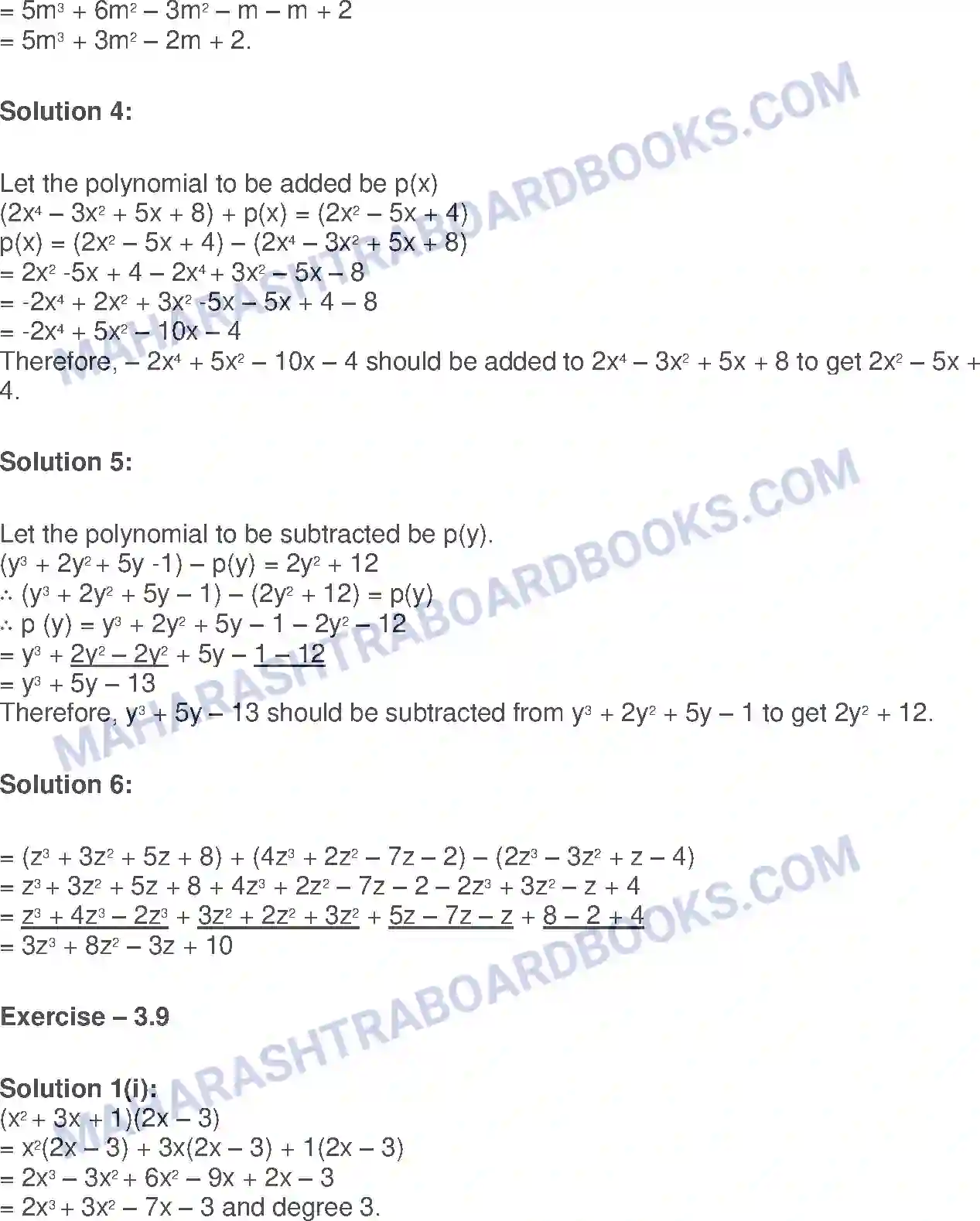 Maharashtra Board Solution class-9 Algebra Algebraic Expressions Image 19