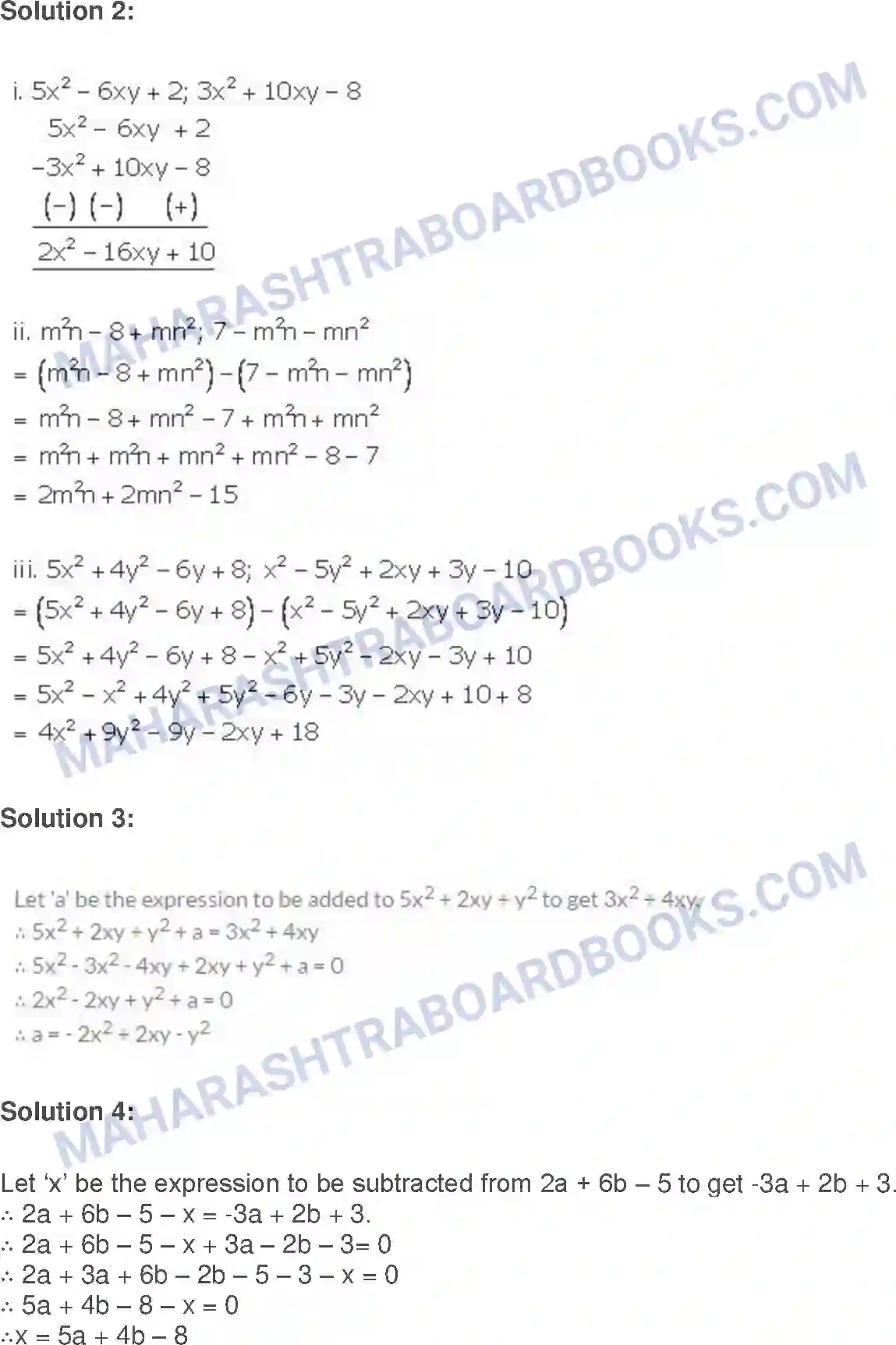 Maharashtra Board Solution class-9 Algebra Algebraic Expressions Image 2