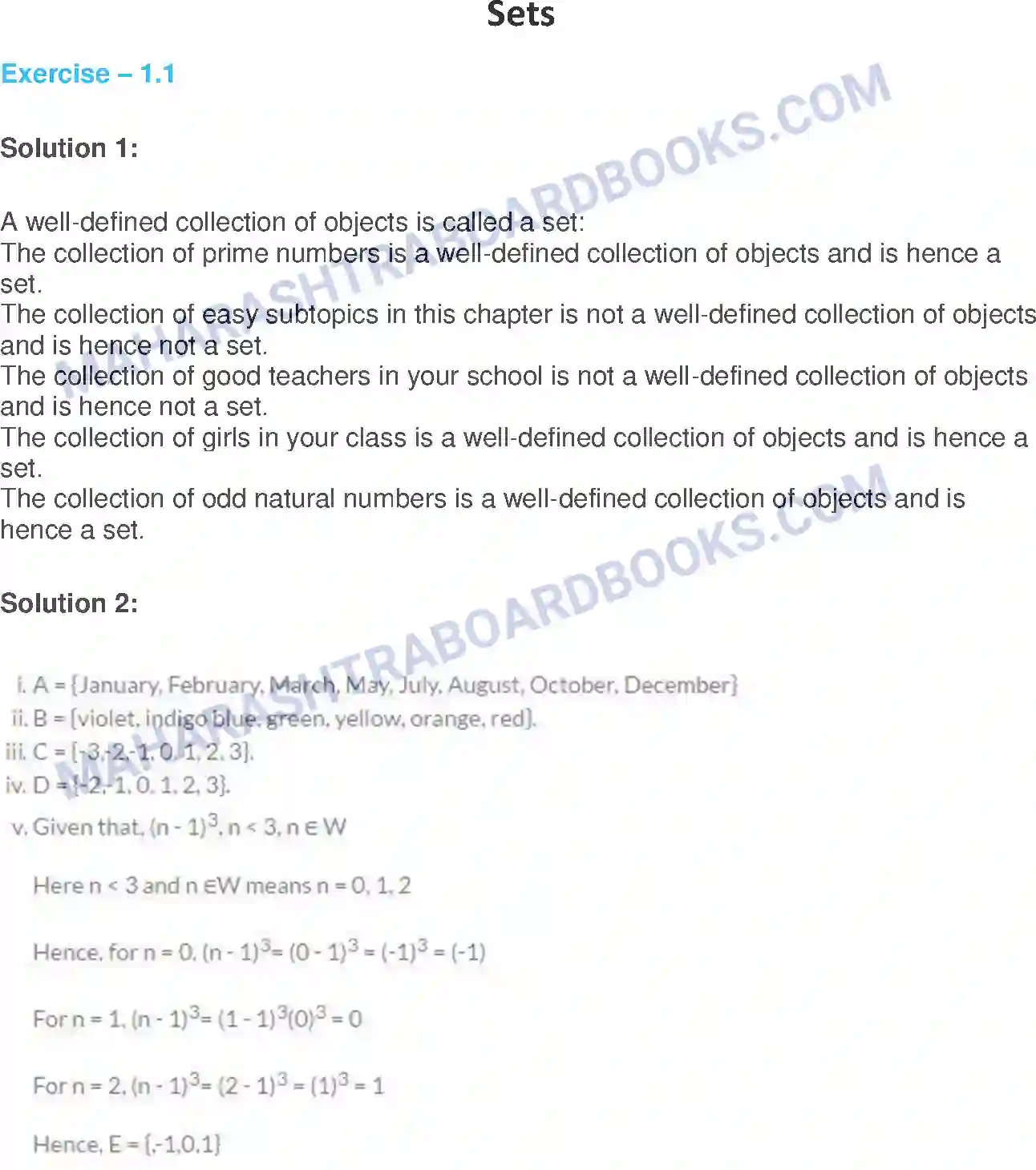 Maharashtra Board Solution class-9 Algebra Sets Image 1