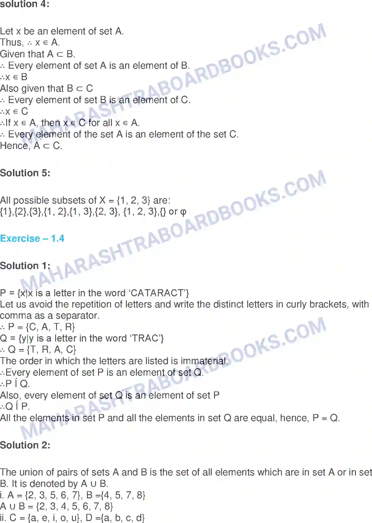 Maharashtra Board Solution class-9 Algebra Sets Image 7
