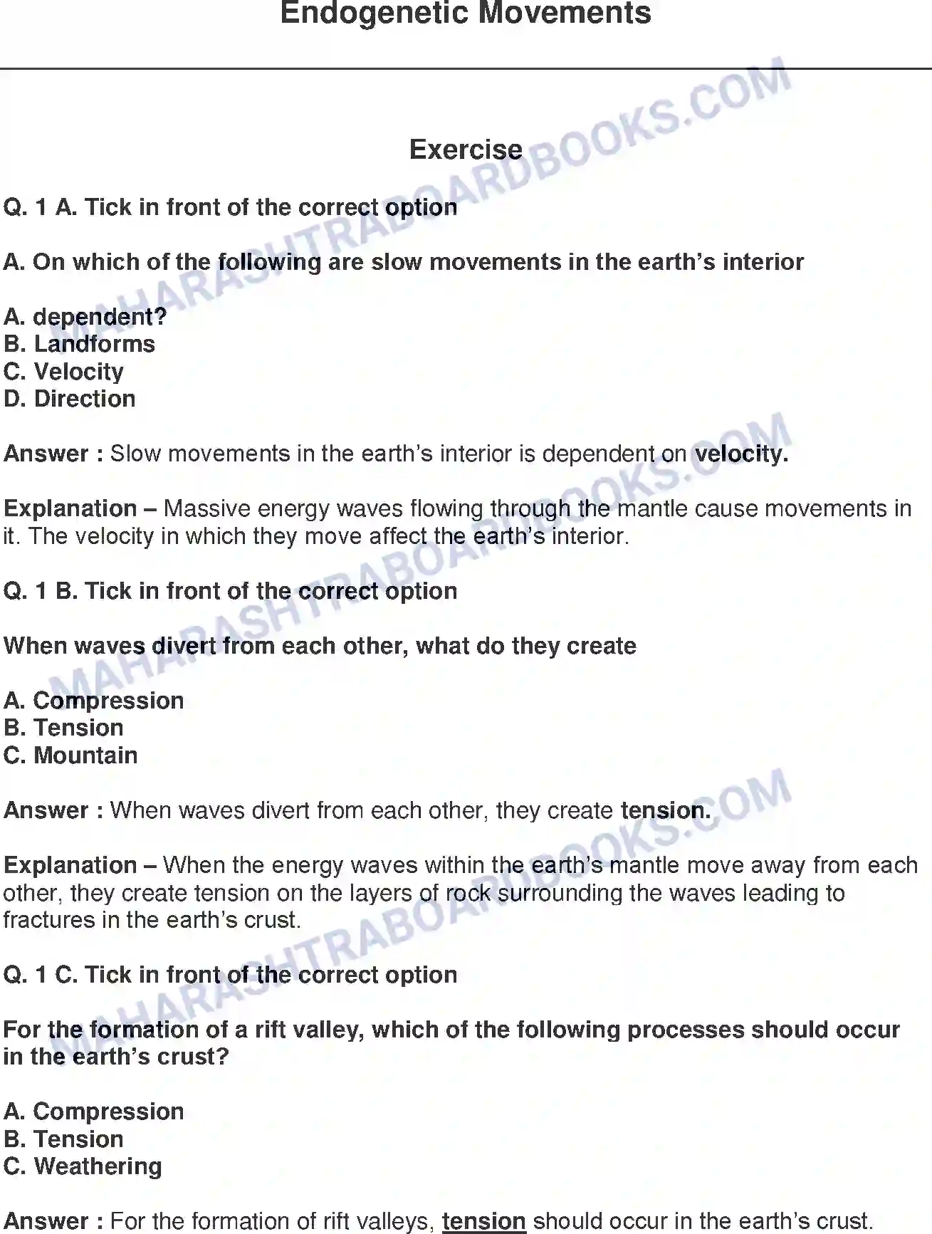 Maharashtra Board Solution Class-9 Geography+-+English+Medium Endogenetic Movements Image 1