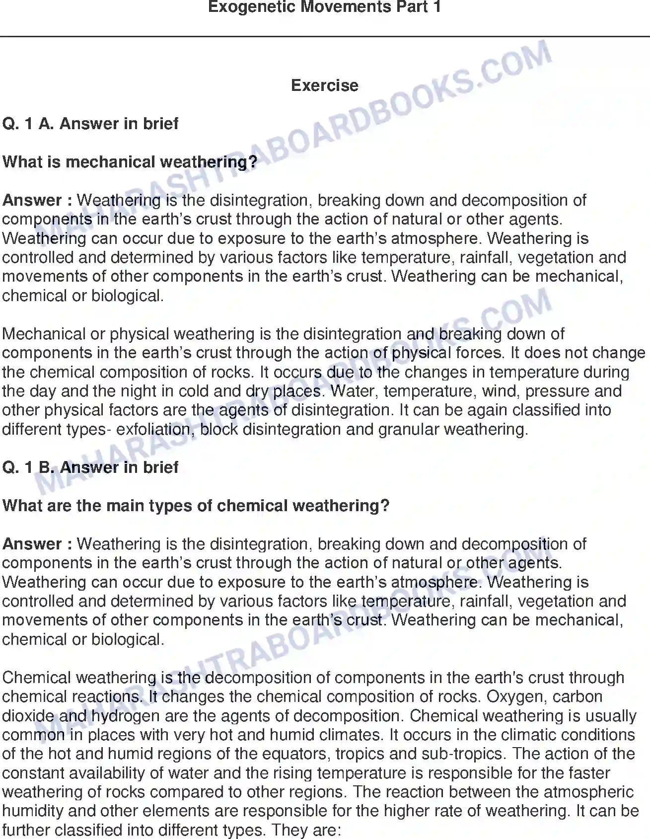 Maharashtra Board Solution class-9 Geography+-+English+Medium Exogenetic Movements Part-1 Image 1