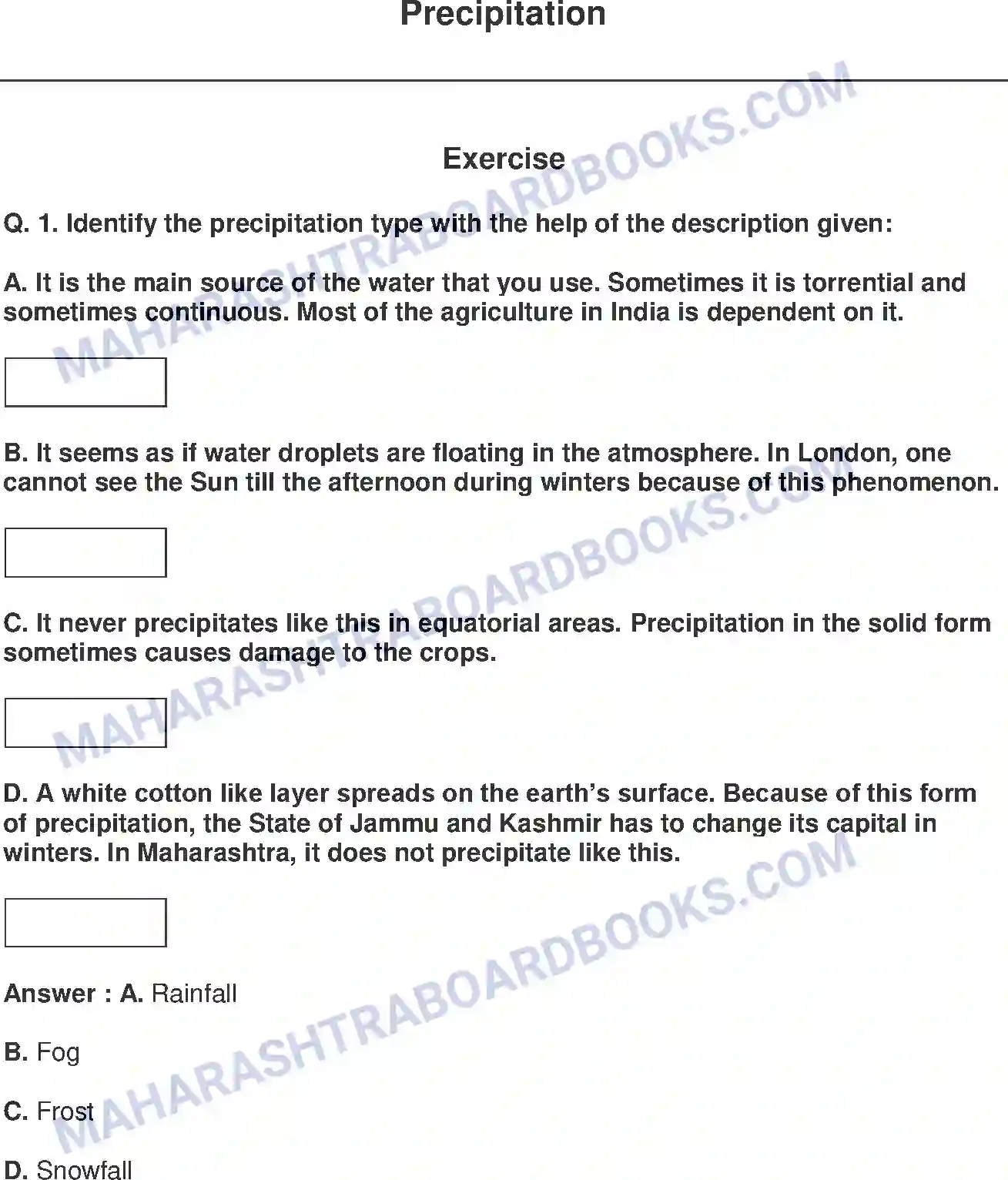 Maharashtra Board Solution class-9 Geography+-+English+Medium Precipitation Image 1