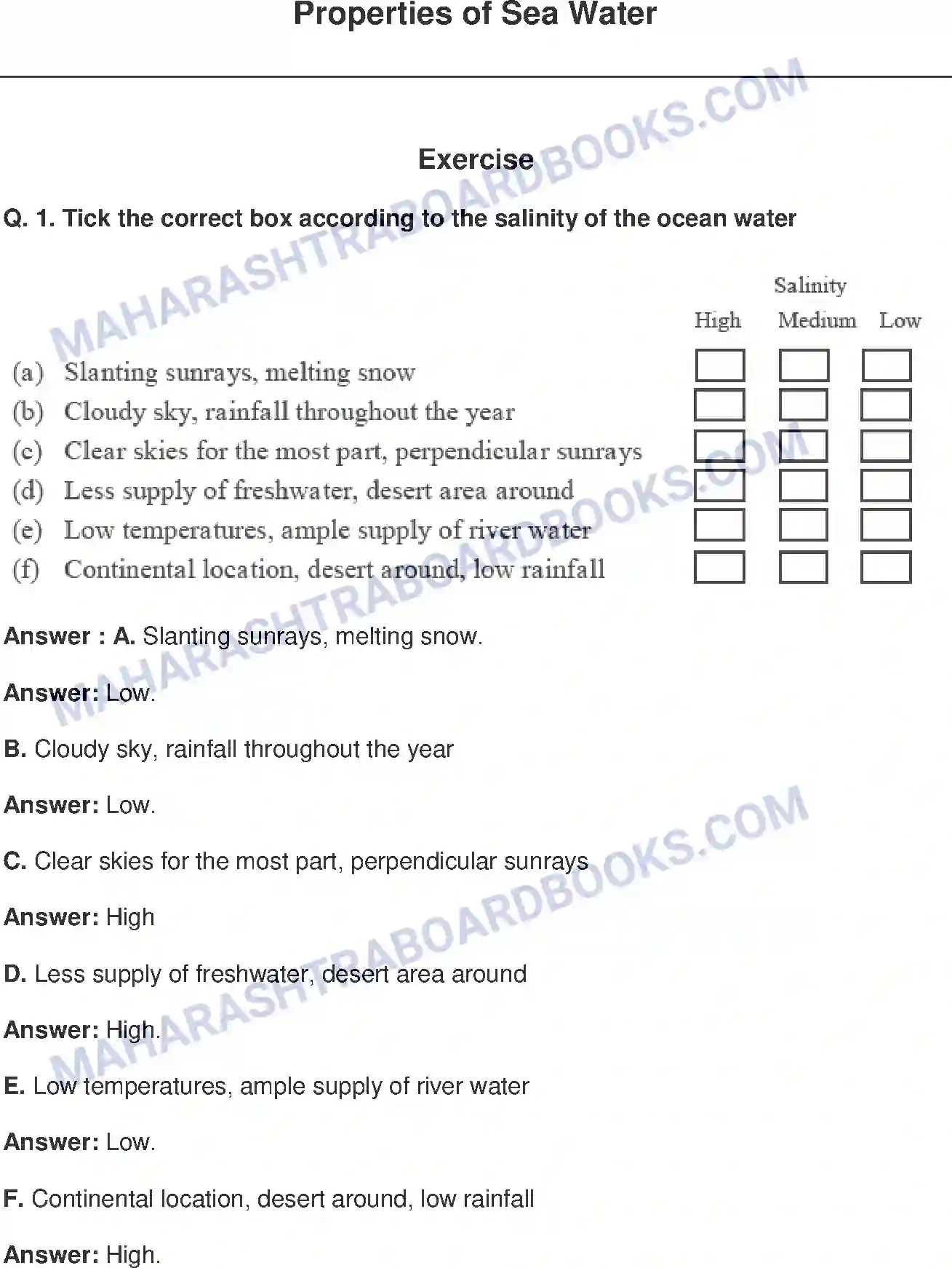 Maharashtra Board Solution class-9 Geography+-+English+Medium Properties of Sea Water Image 1